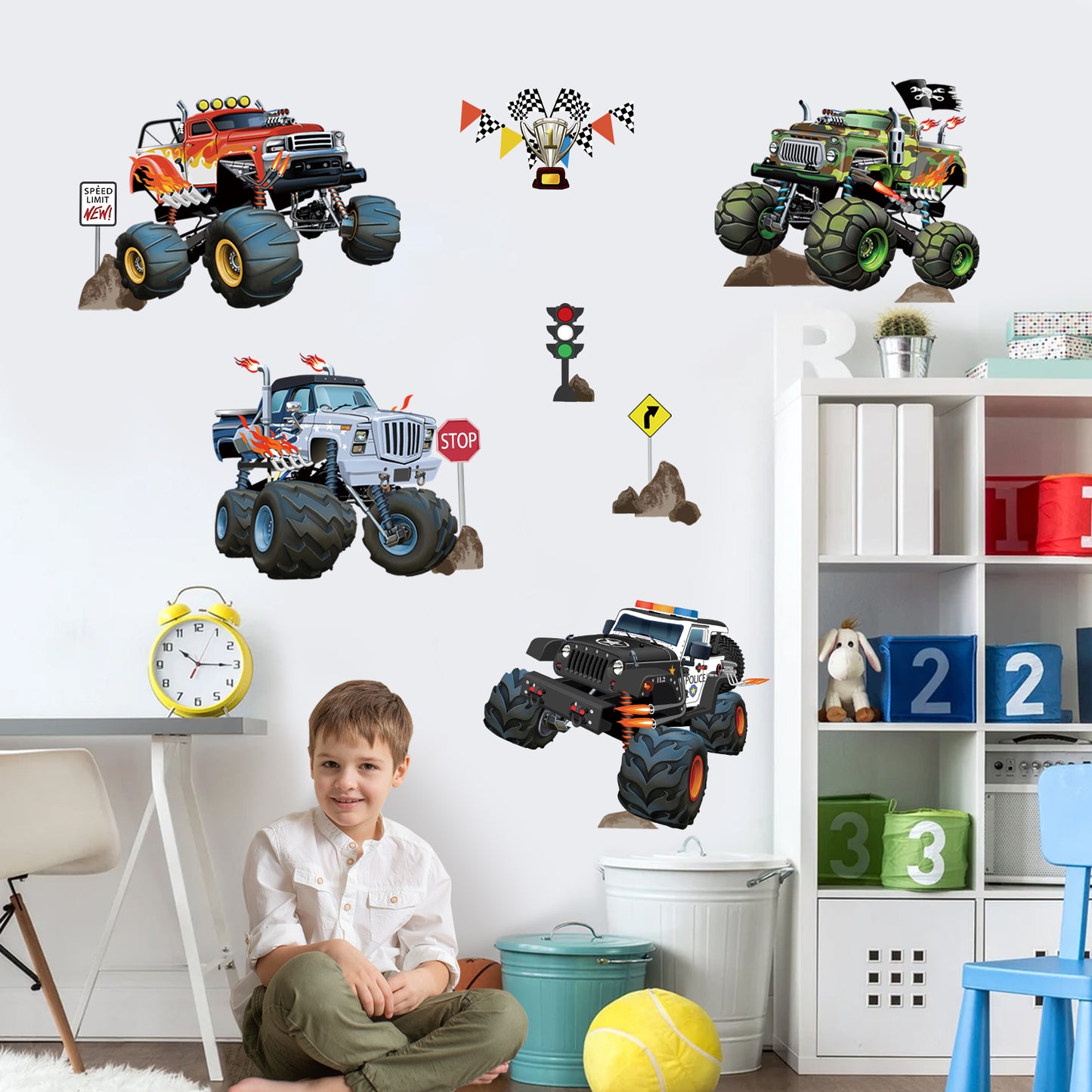 wondever Racing Car Wall Stickers Truck Vehicles Peel and Stick Wall Art Decals