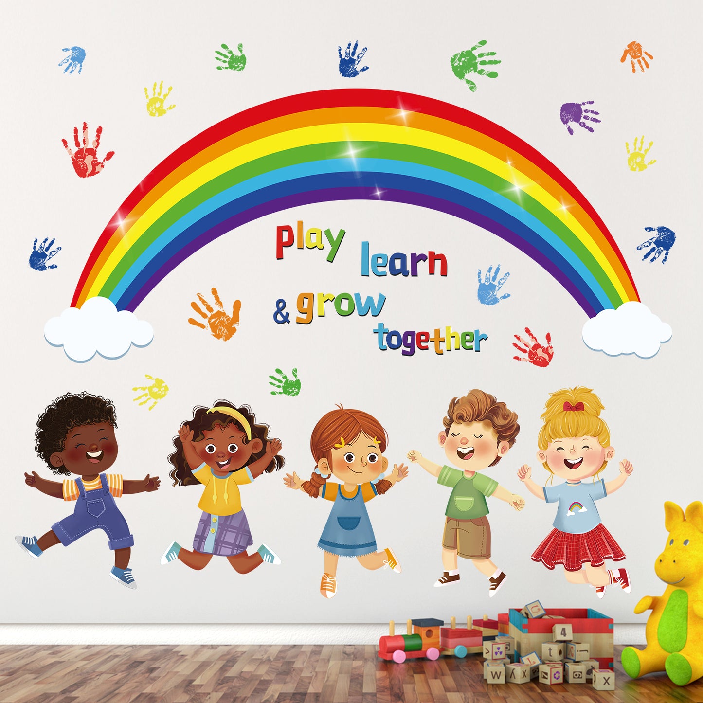 wondever Kids Classroom Wall Stickers Rainbow Handprint Diversity Equality Peel and Stick Wall Art Decals
