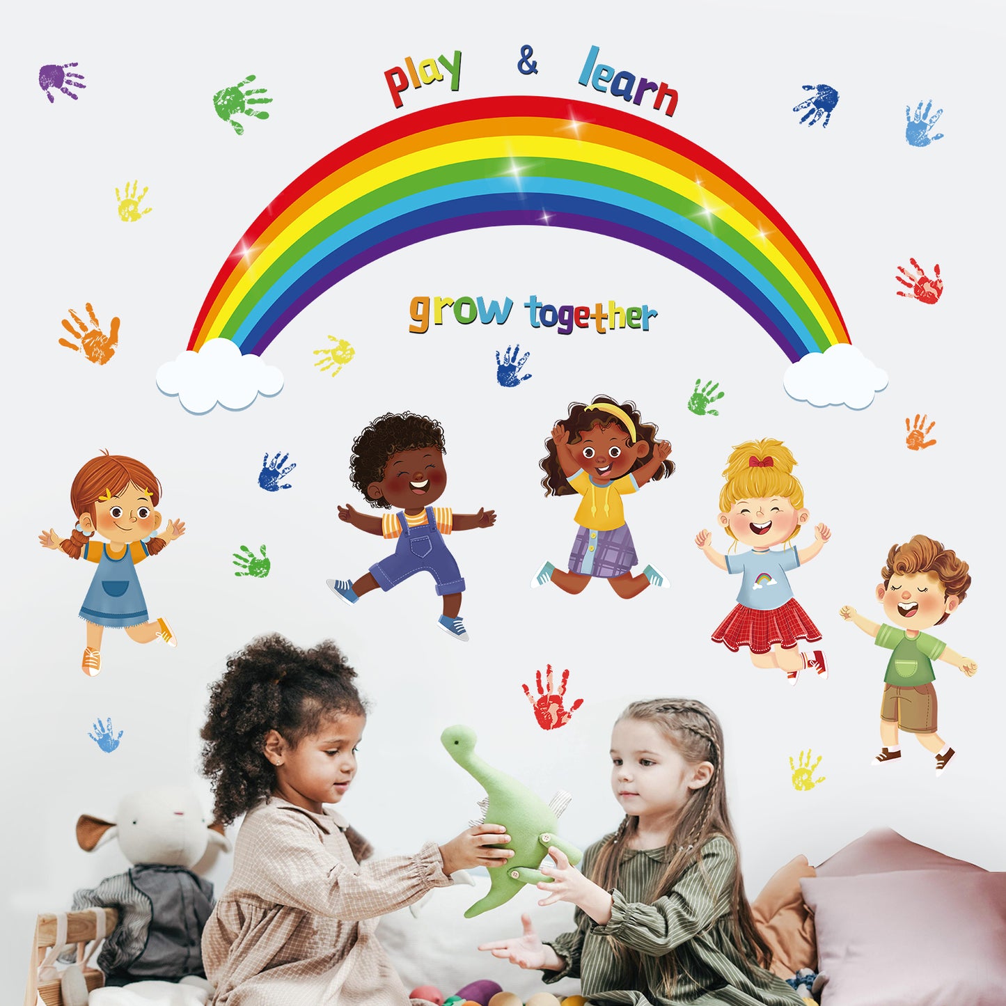 wondever Kids Classroom Wall Stickers Rainbow Handprint Diversity Equality Peel and Stick Wall Art Decals