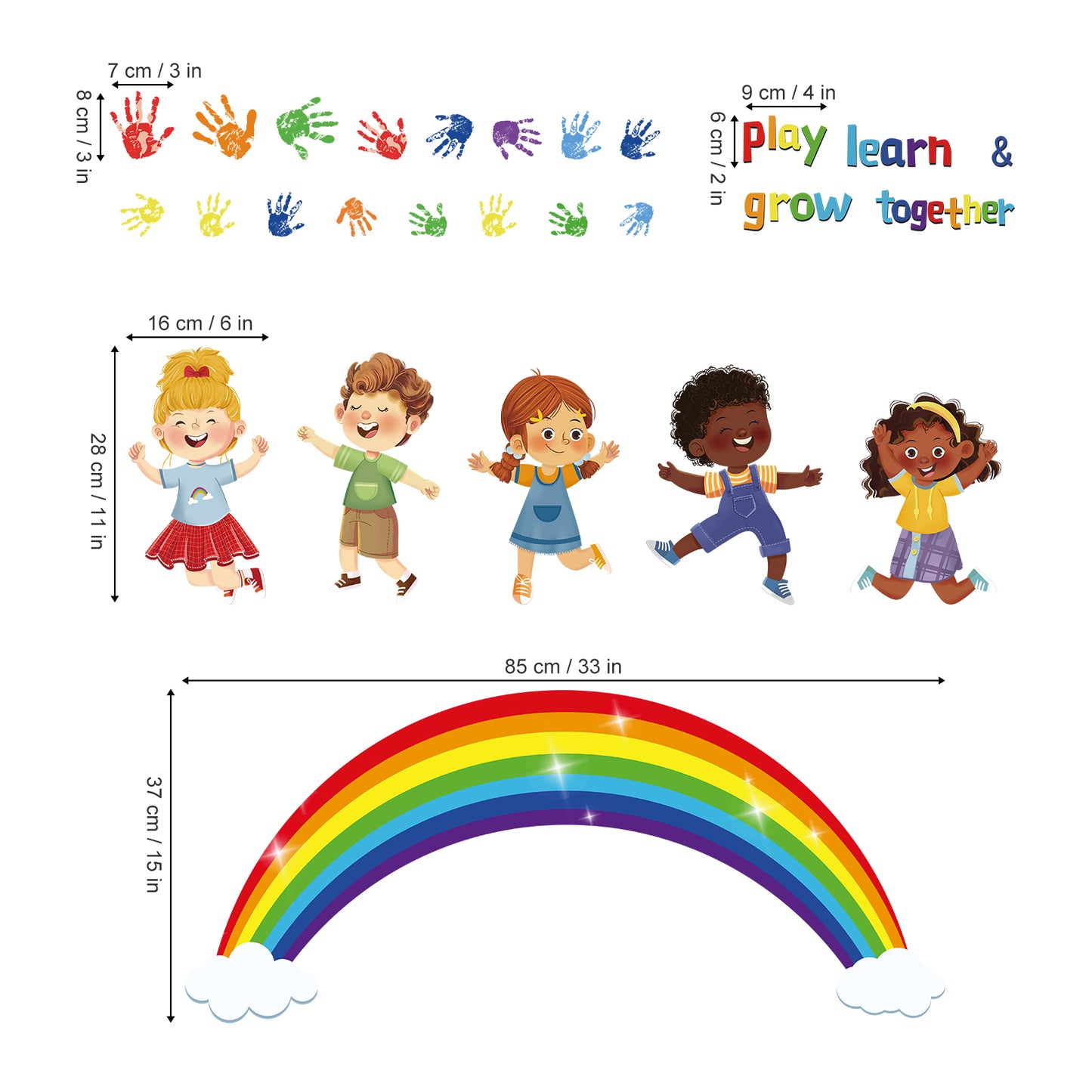 wondever Kids Classroom Wall Stickers Rainbow Handprint Diversity Equality Peel and Stick Wall Art Decals