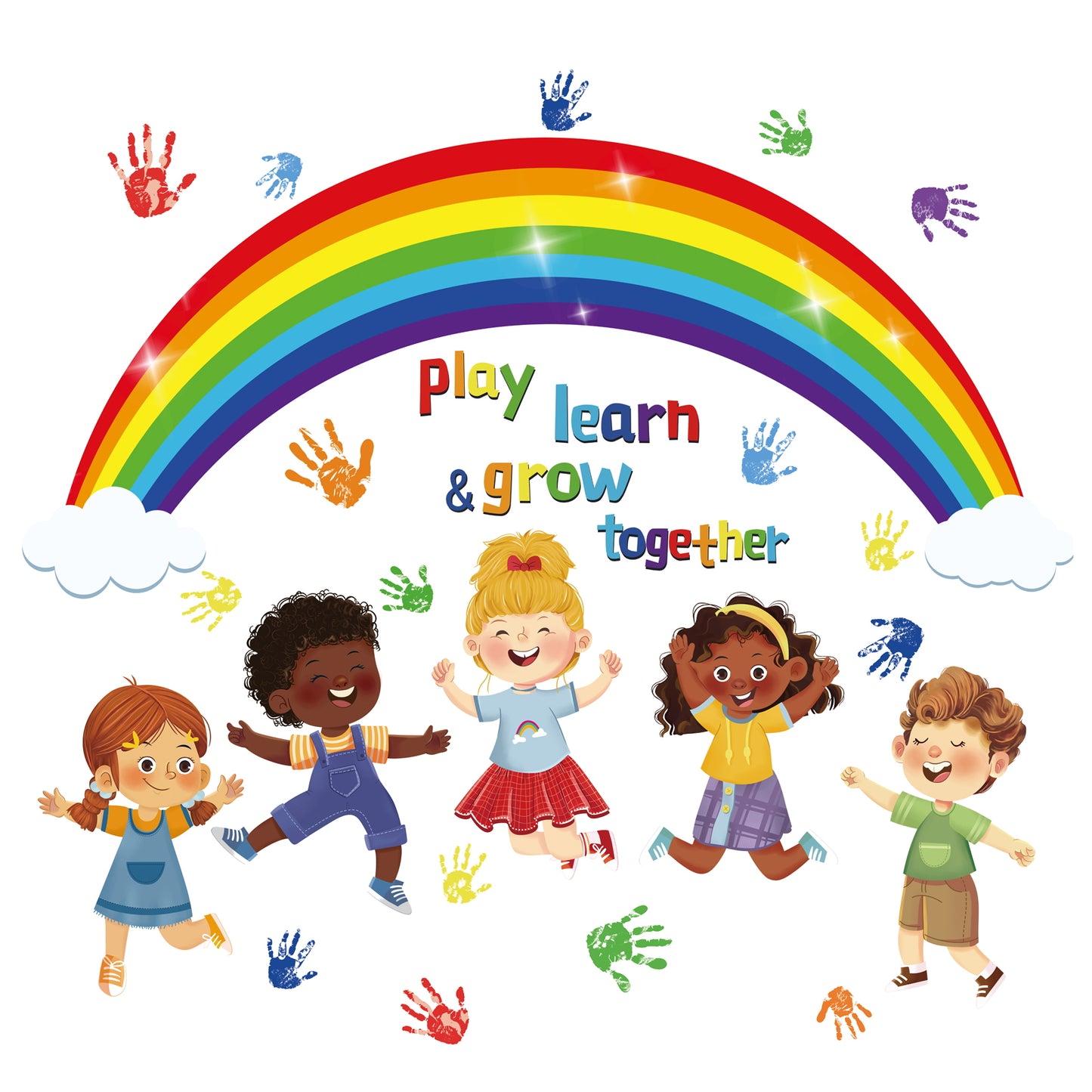 wondever Kids Classroom Wall Stickers Rainbow Handprint Diversity Equality Peel and Stick Wall Art Decals
