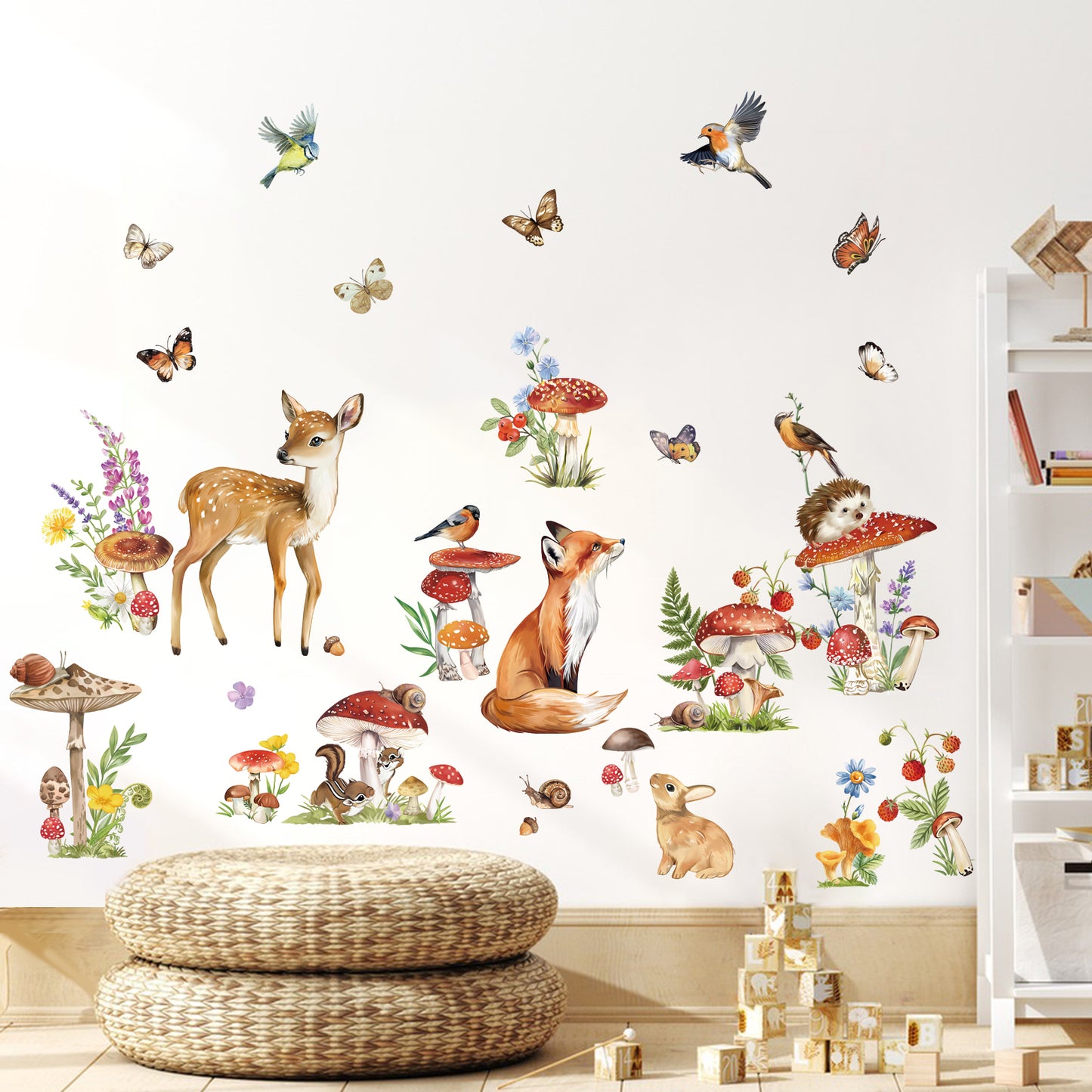 wondever Woodland Animal Wall Stickers Mushroom Deer Fox Peel and Stick Wall Decal