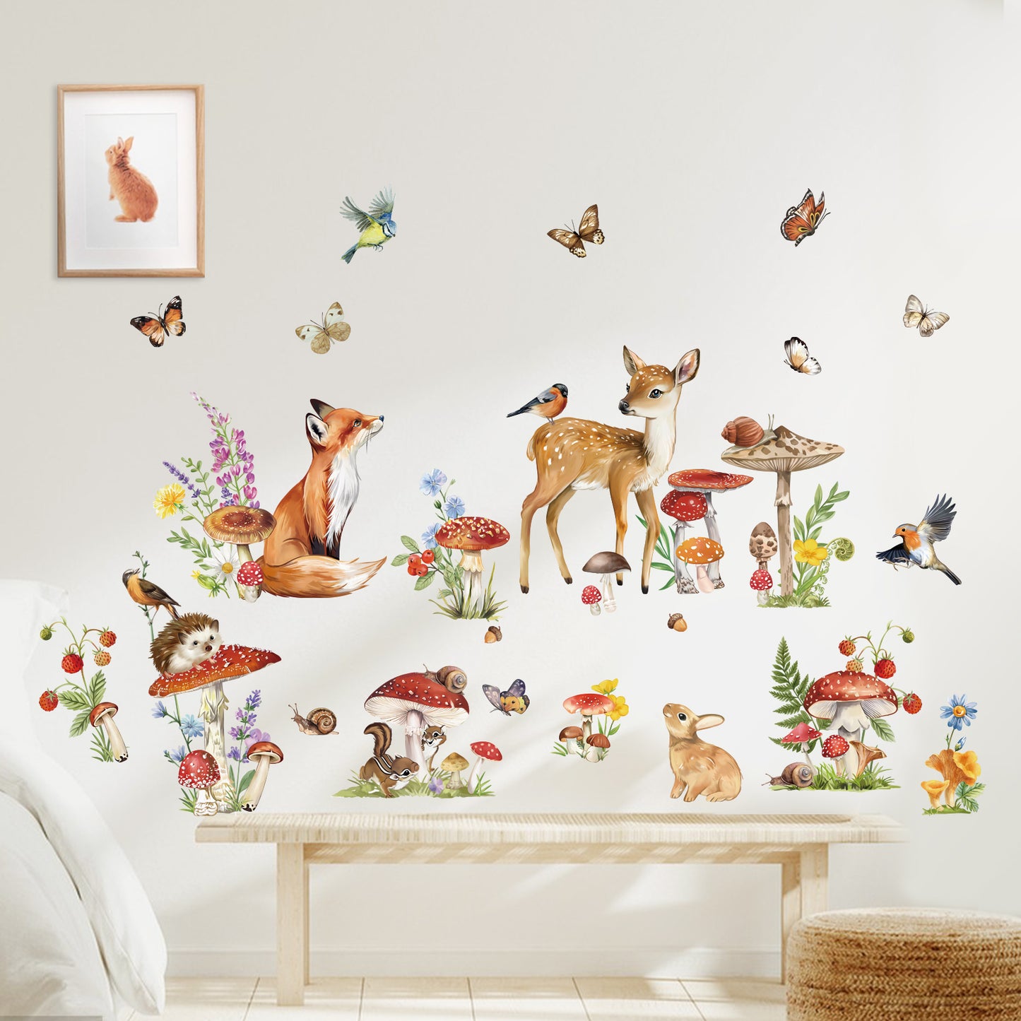 wondever Woodland Animal Wall Stickers Mushroom Deer Fox Peel and Stick Wall Decal
