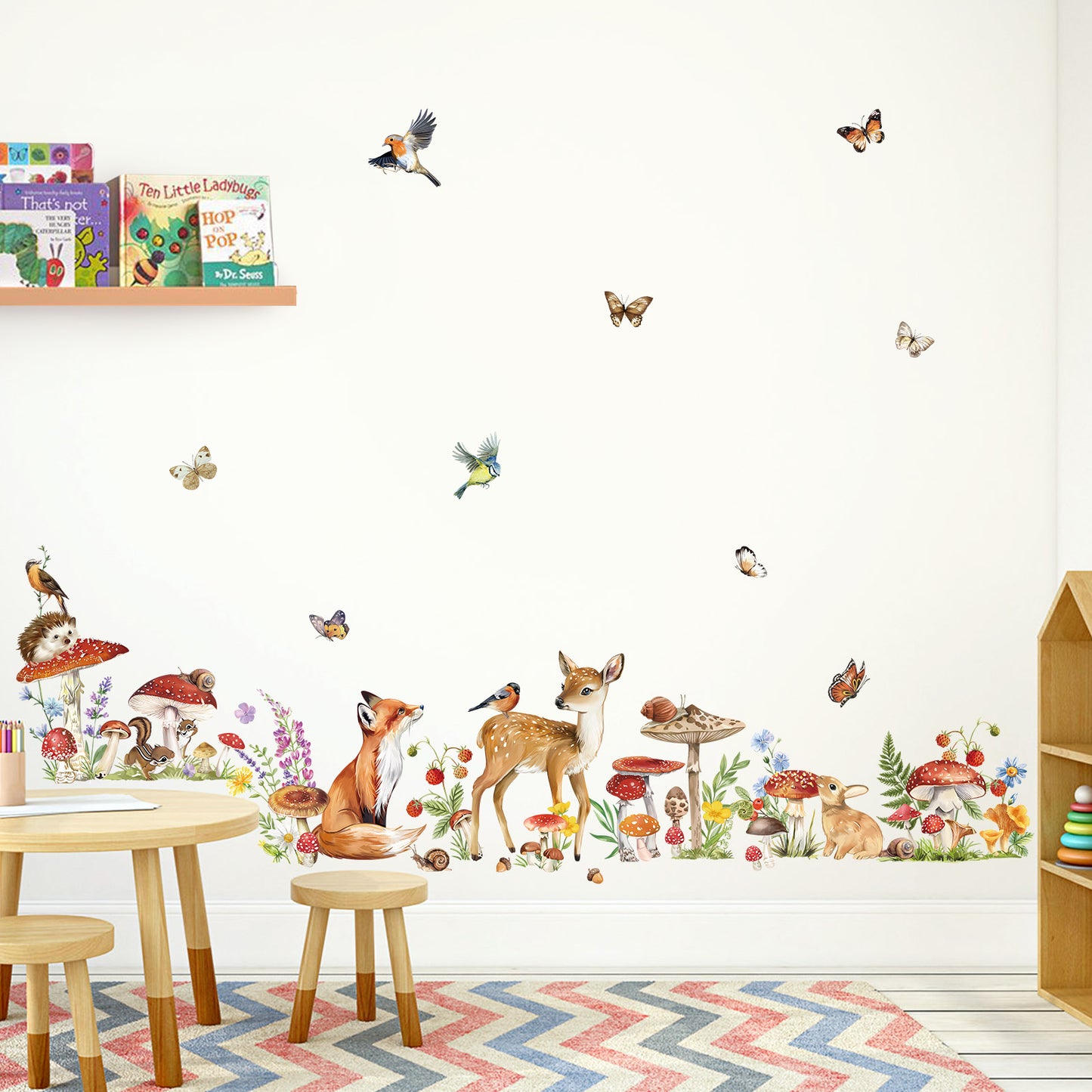 wondever Woodland Animal Wall Stickers Mushroom Deer Fox Peel and Stick Wall Decal