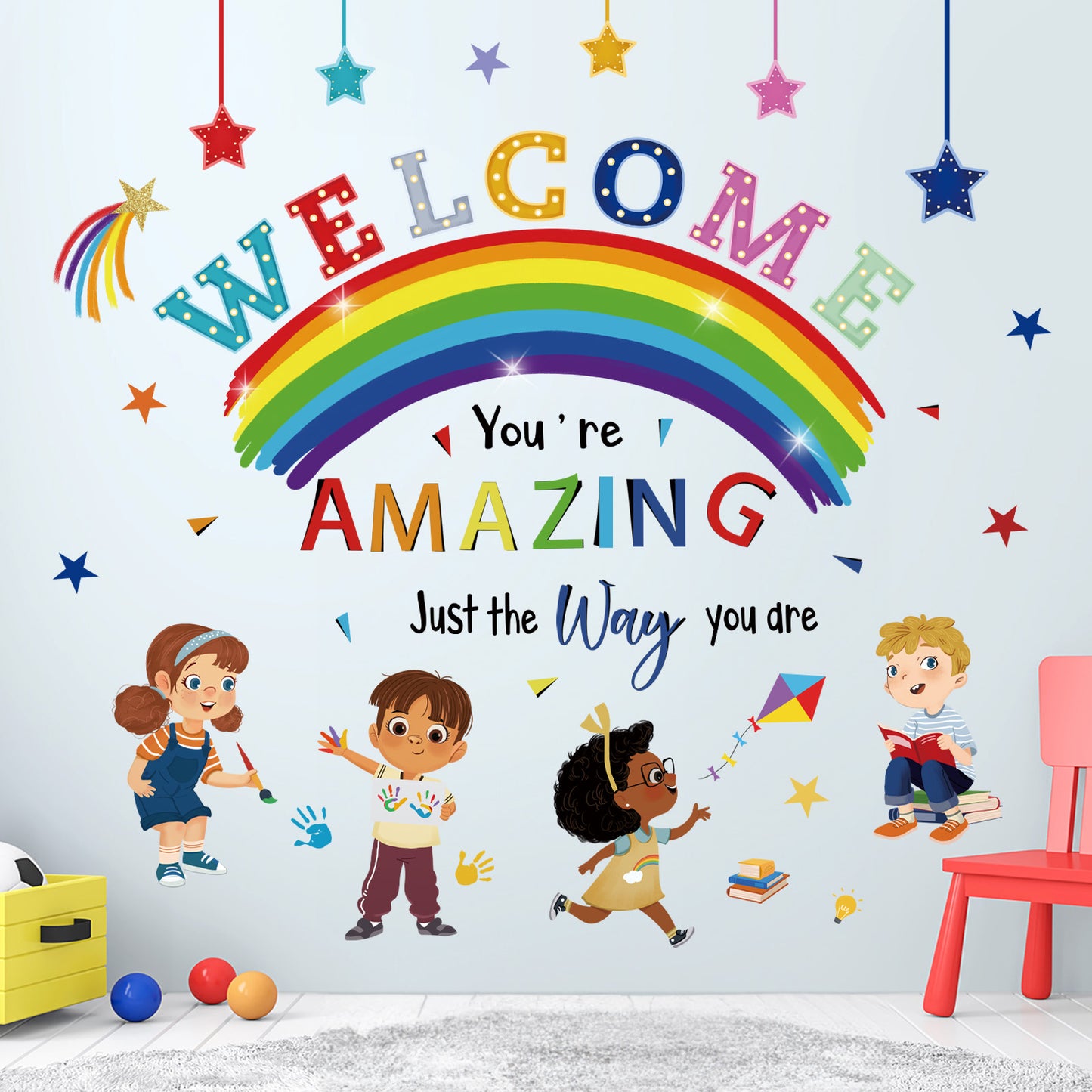 wondever Reading Corner Rainbow Wall Decals Kids Inspirational Quotes Peel and Stick Wall Art Stickers