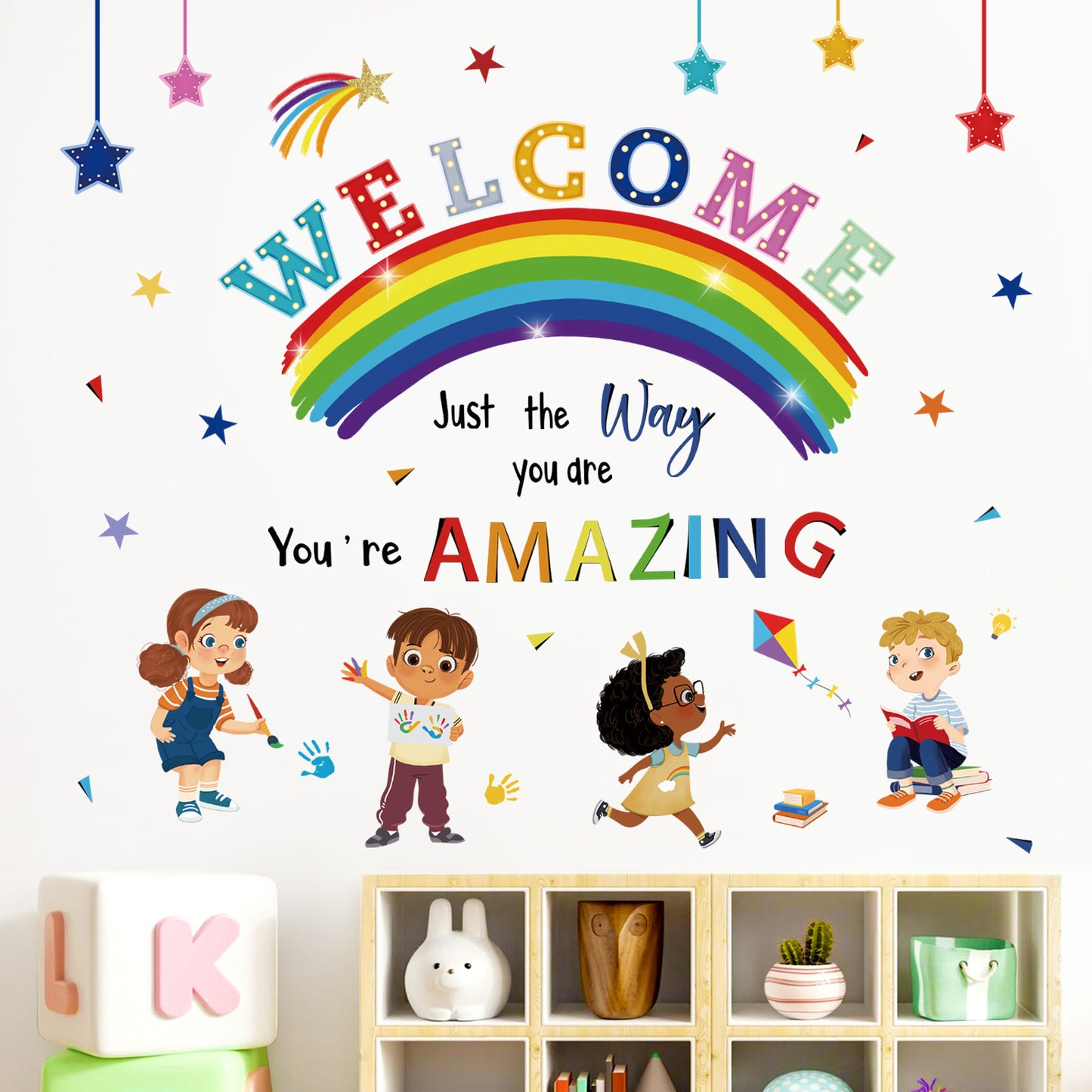wondever Reading Corner Rainbow Wall Decals Kids Inspirational Quotes Peel and Stick Wall Art Stickers