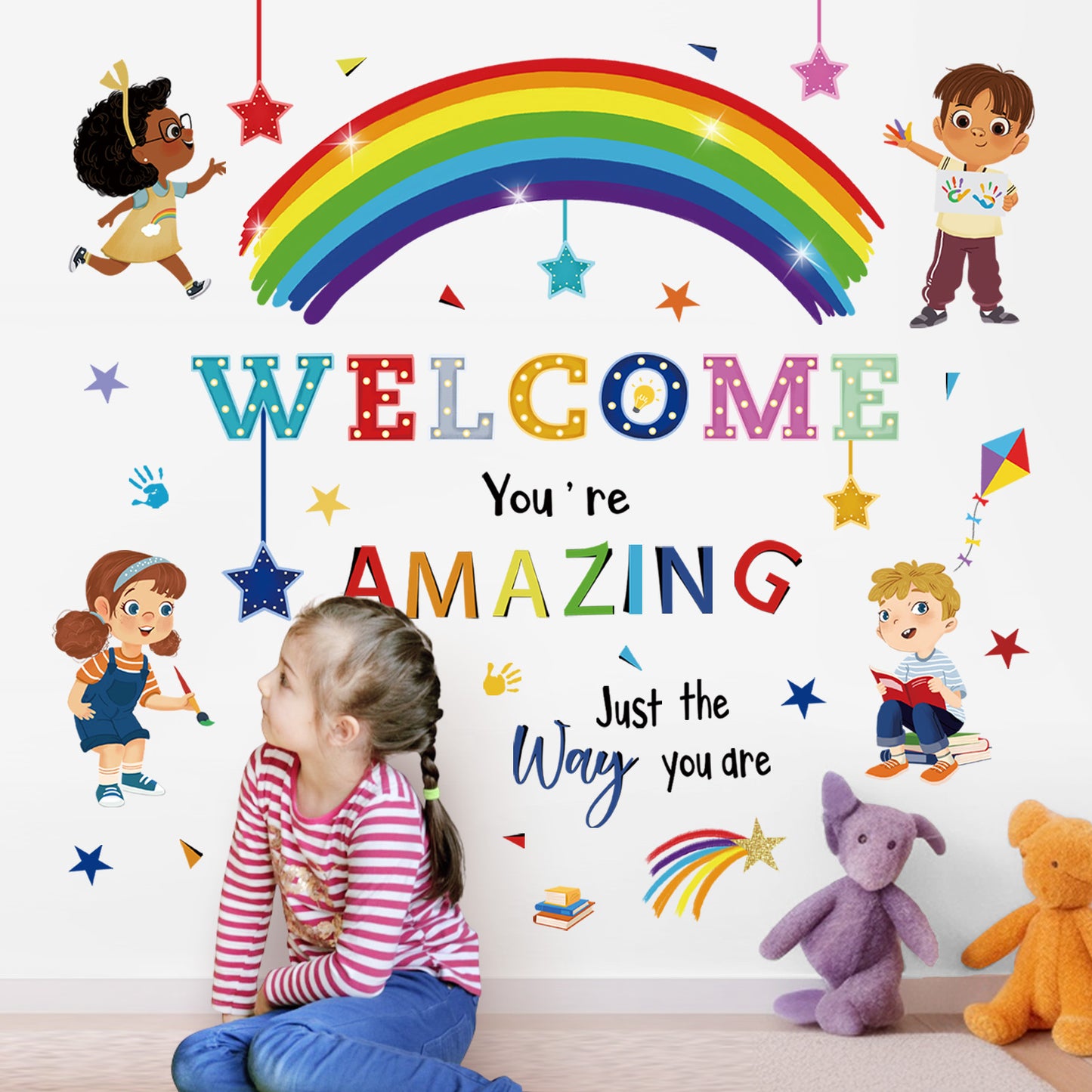 wondever Reading Corner Rainbow Wall Decals Kids Inspirational Quotes Peel and Stick Wall Art Stickers