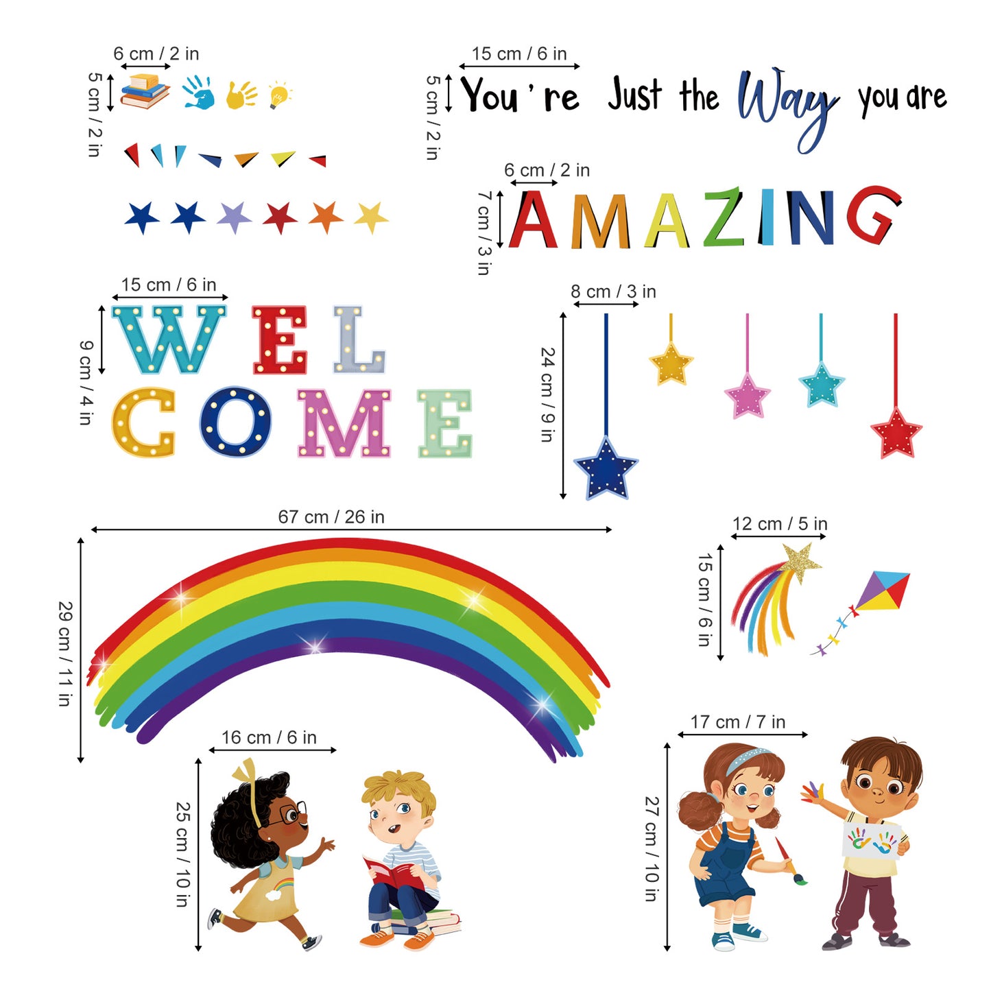 wondever Reading Corner Rainbow Wall Decals Kids Inspirational Quotes Peel and Stick Wall Art Stickers