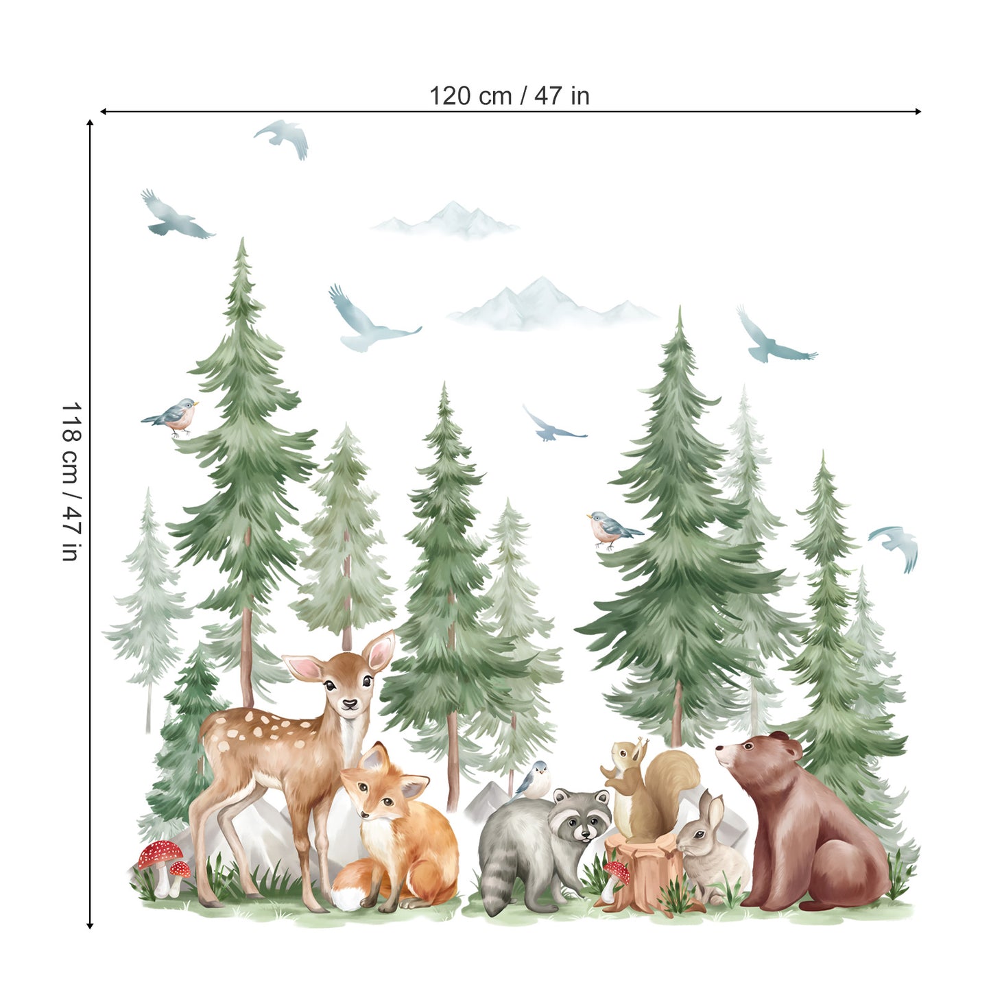 wondever Large Pine Tree Animal Wall Stickers Forest Animal Bear Fox Peel and Stick Wall Art Decals for Kids Room Baby Nursery Bedroom