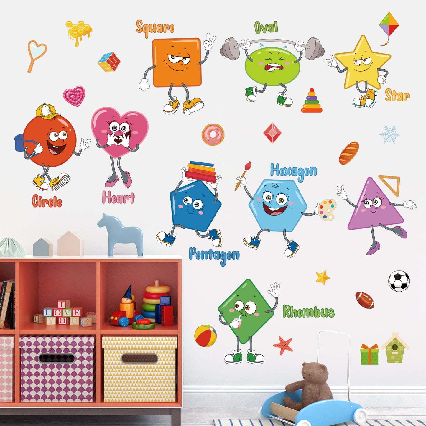 wondever Colorful Shapes Wall Stickers Educational Learning Geometry Peel and Stick Wall Art Decals