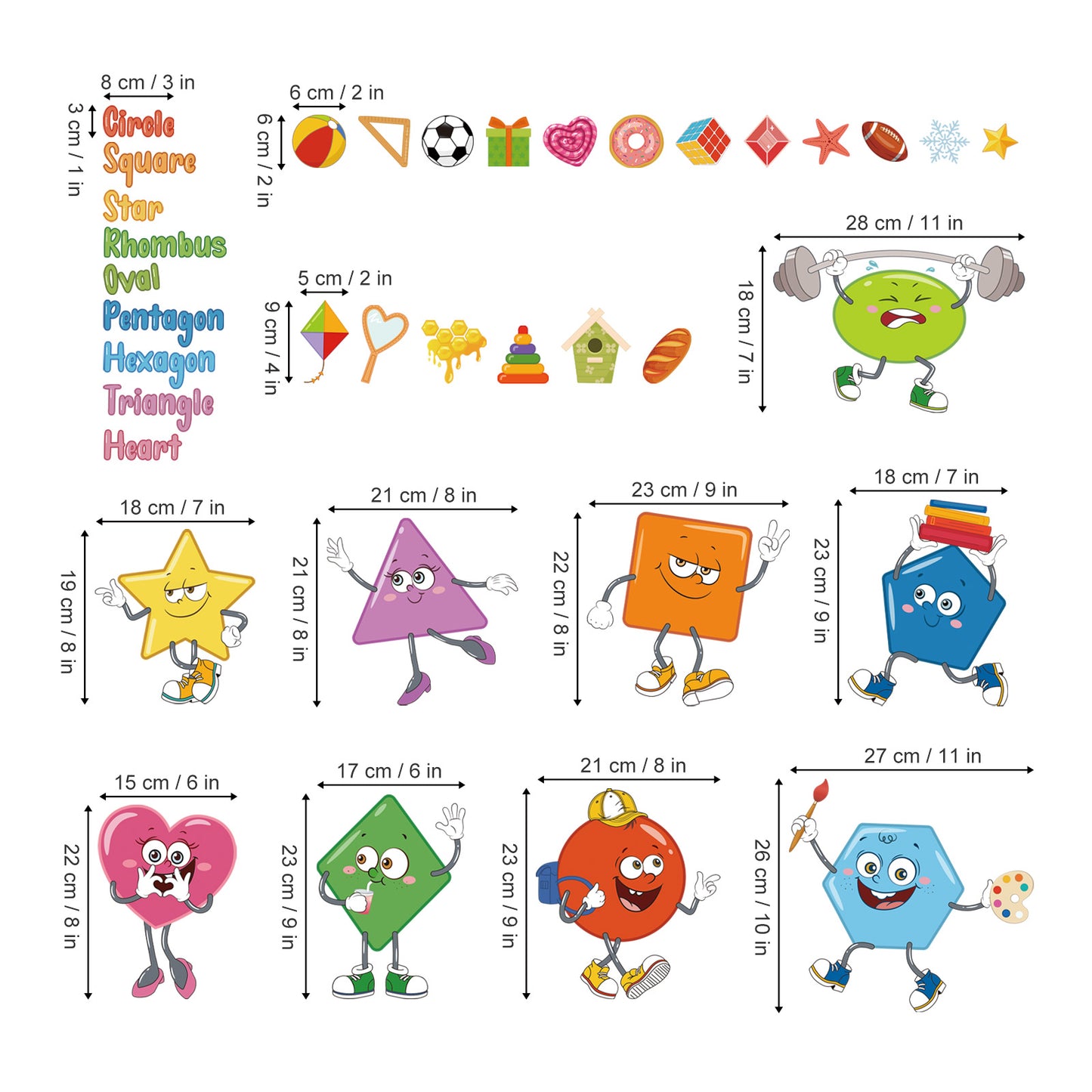 wondever Colorful Shapes Wall Stickers Educational Learning Geometry Peel and Stick Wall Art Decals
