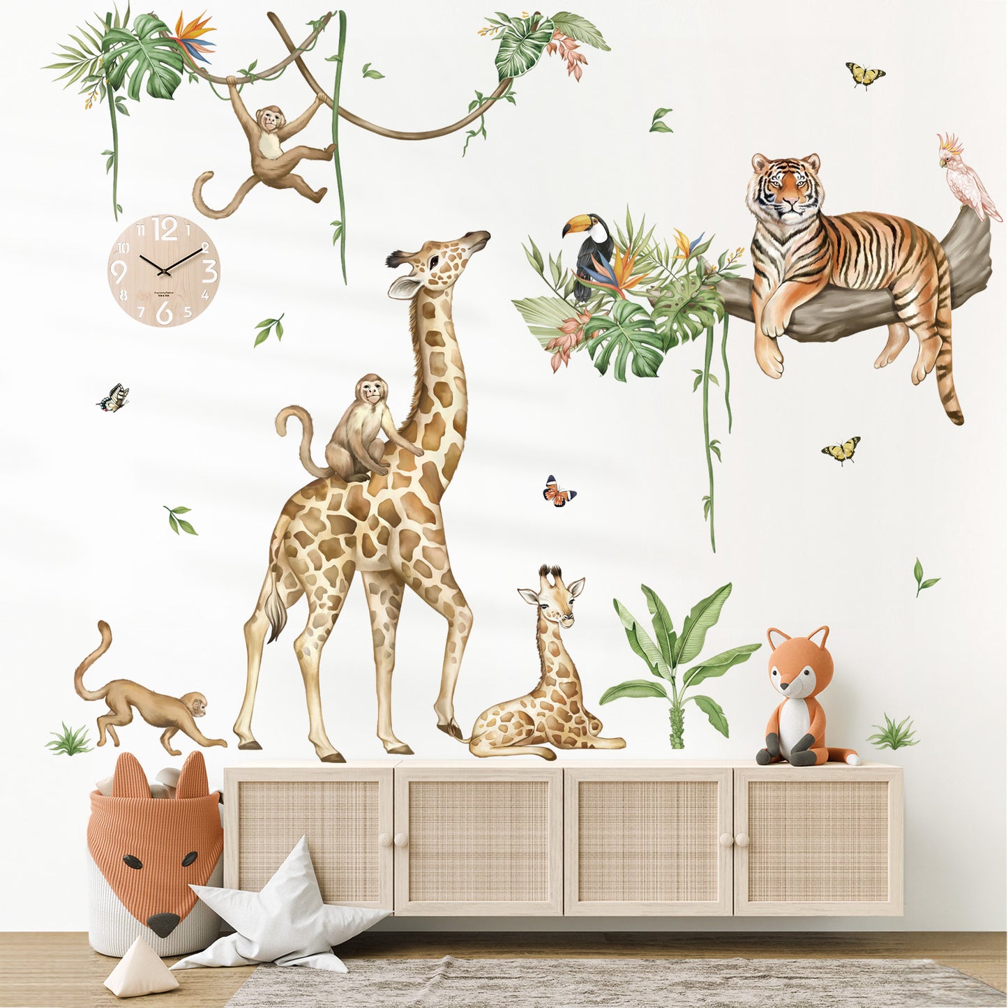 wondever Large Jungle Animal Wall Stickers Safari Giraffe Peel and Stick Wall Art Decals