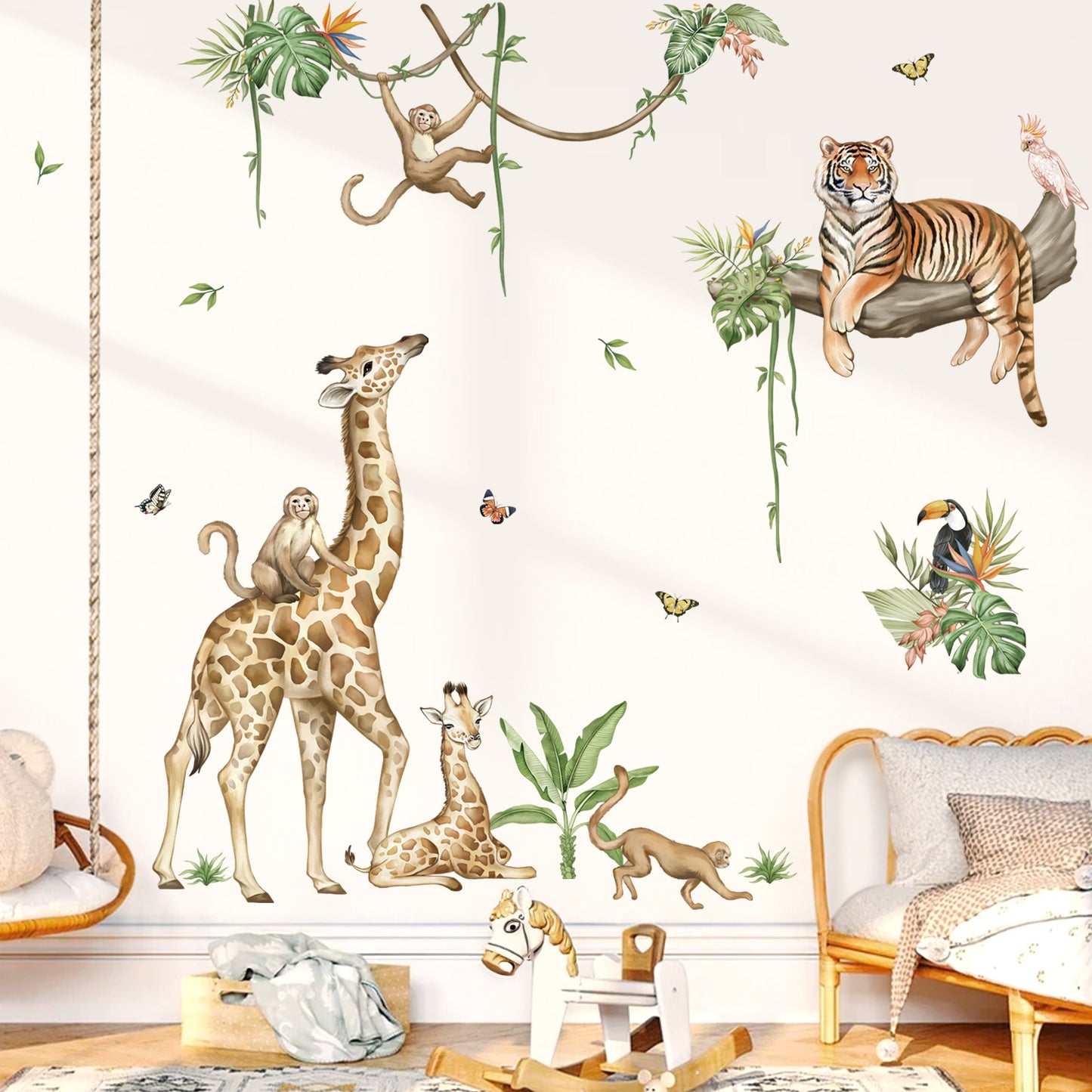 wondever Large Jungle Animal Wall Stickers Safari Giraffe Peel and Stick Wall Art Decals