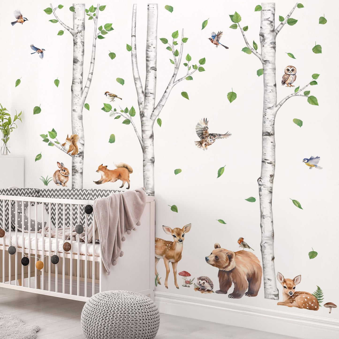 wondever Large Birch Tree Animals Wall Stickers Forest Owl Fox Bear Deer Peel and Stick Wall Art Decals