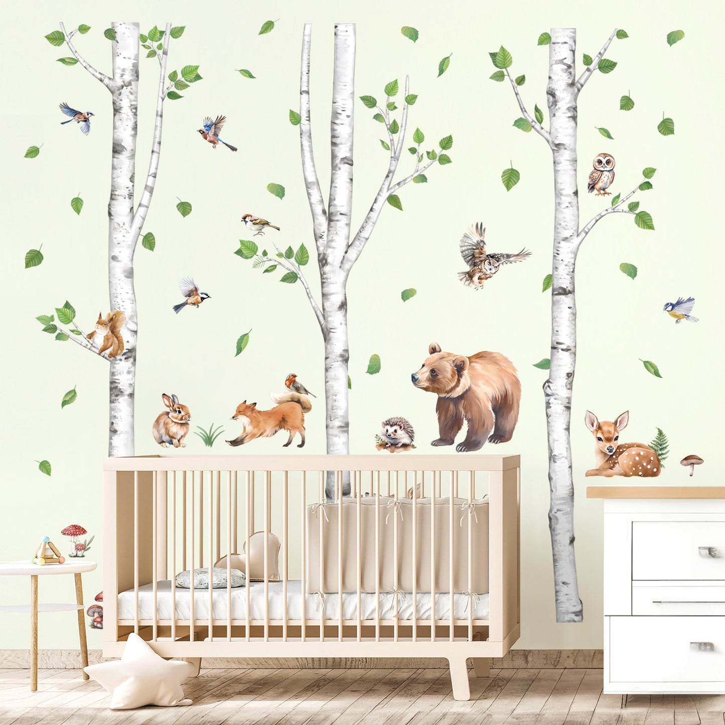 wondever Large Birch Tree Animals Wall Stickers Forest Owl Fox Bear Deer Peel and Stick Wall Art Decals