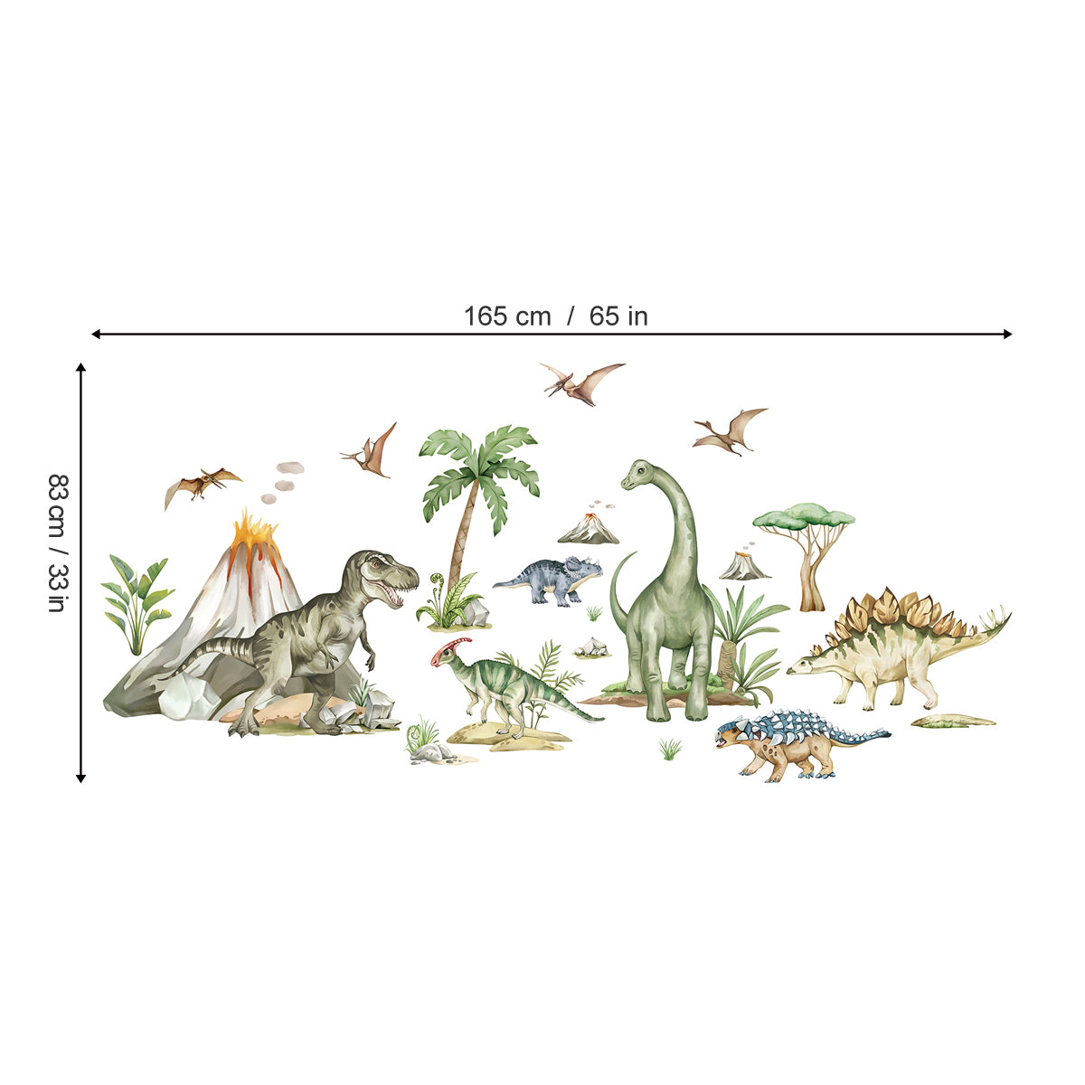 wondever Large Dinosaur Wall Stickers Tropical Animal Dino Volcano Plants Wall Art Decals