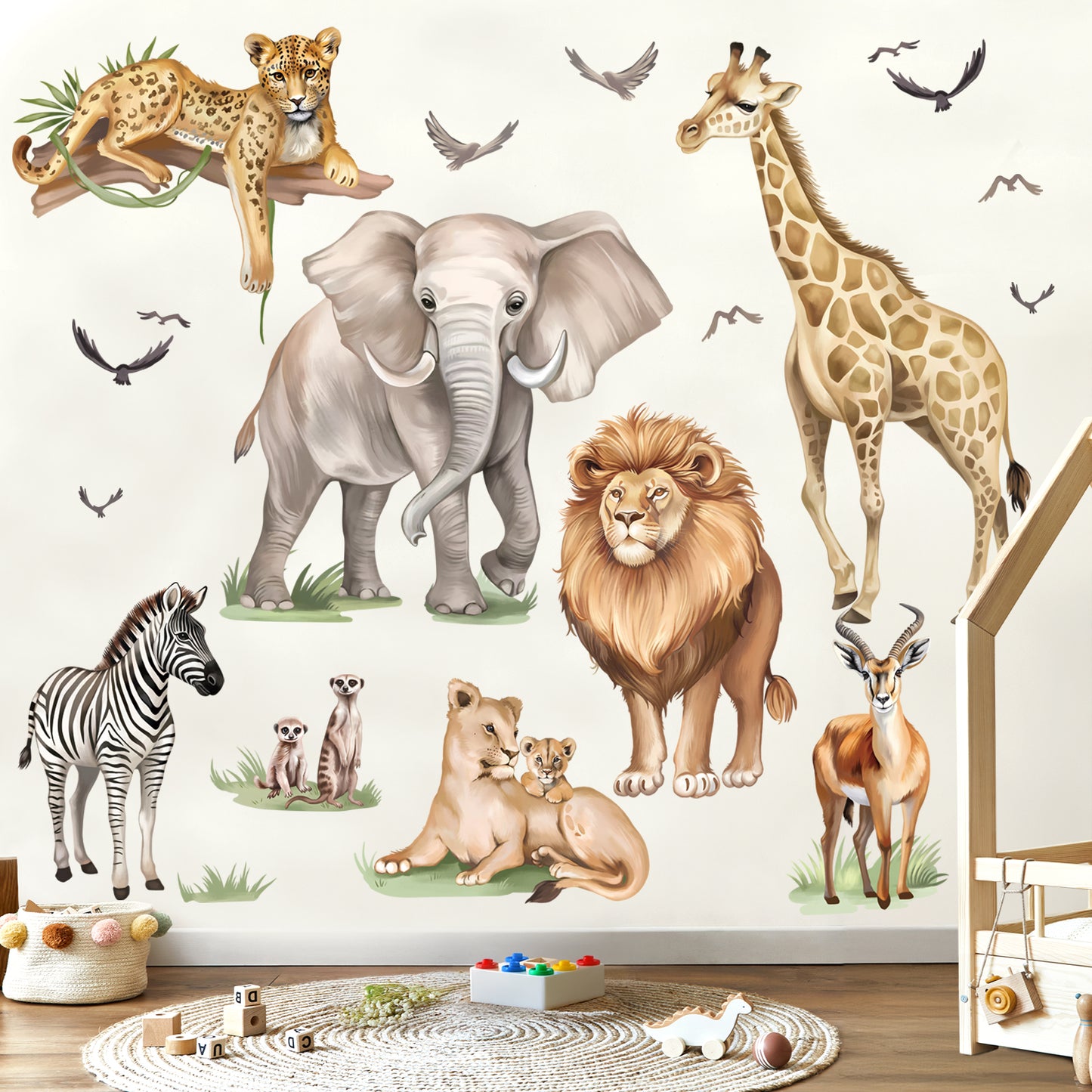 wondever Large Safari Animals Wall Stickers Jungle Lion Leopard Giraffe Peel and Stick Wall Art Decals