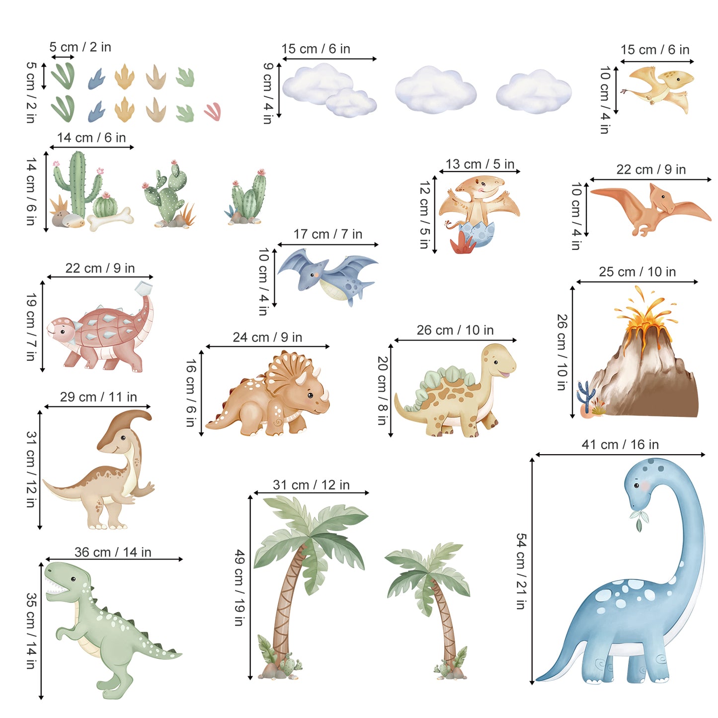 wondever Large Boho Dinosaur Wall Stickers Watercolor Dino Tropical Plants Volcano Peel and Stick Wall Art Decals for Baby Nursery Kids Bedroom Playroom