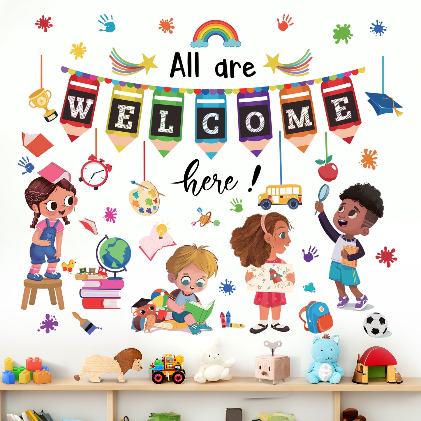 wondever Reading Corner Colorful Pencils Wall Stickers Equality Theme Inspirational Quotes Paint Splatter Peel and Stick Wall Art Decals
