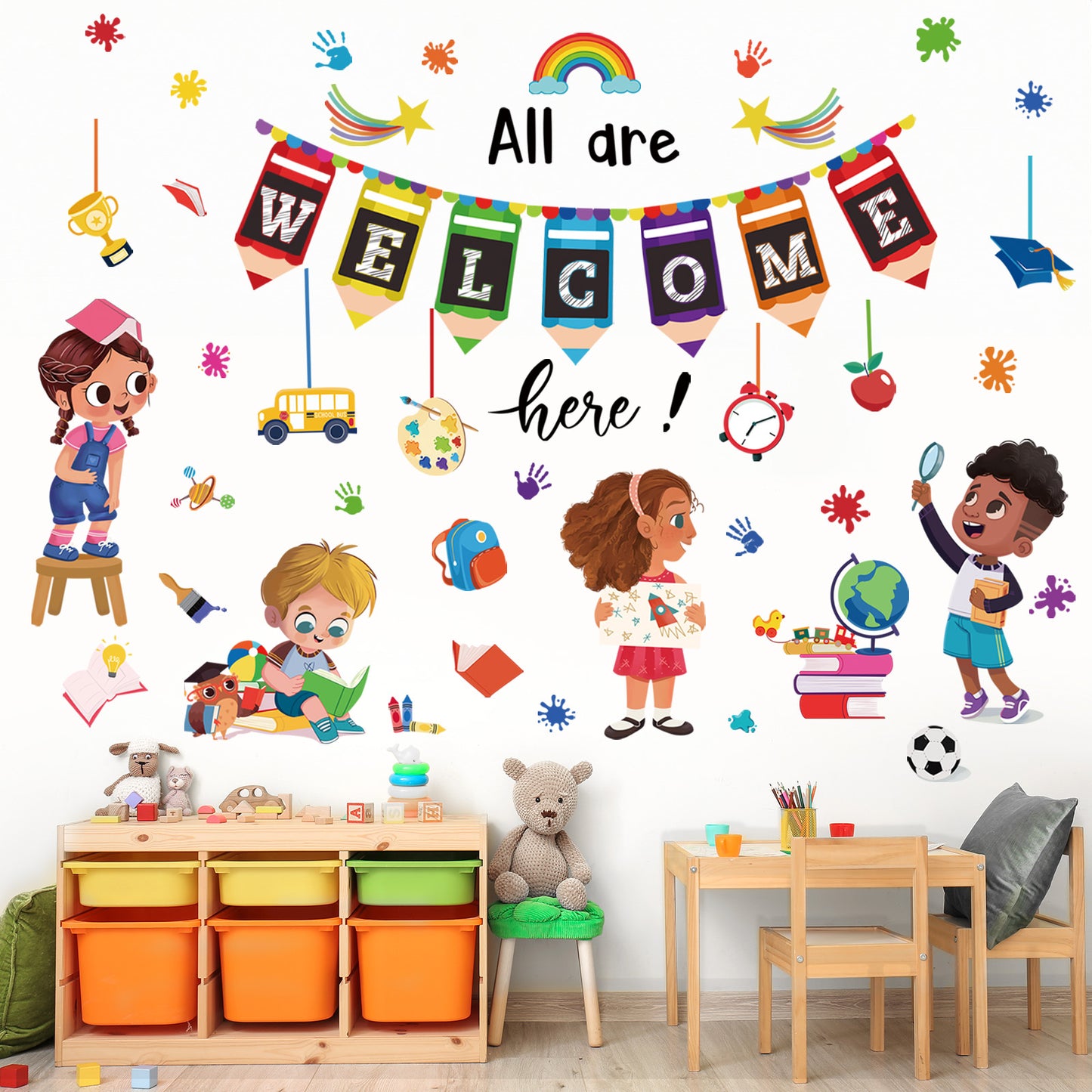 wondever Reading Corner Colorful Pencils Wall Stickers Equality Theme Inspirational Quotes Paint Splatter Peel and Stick Wall Art Decals