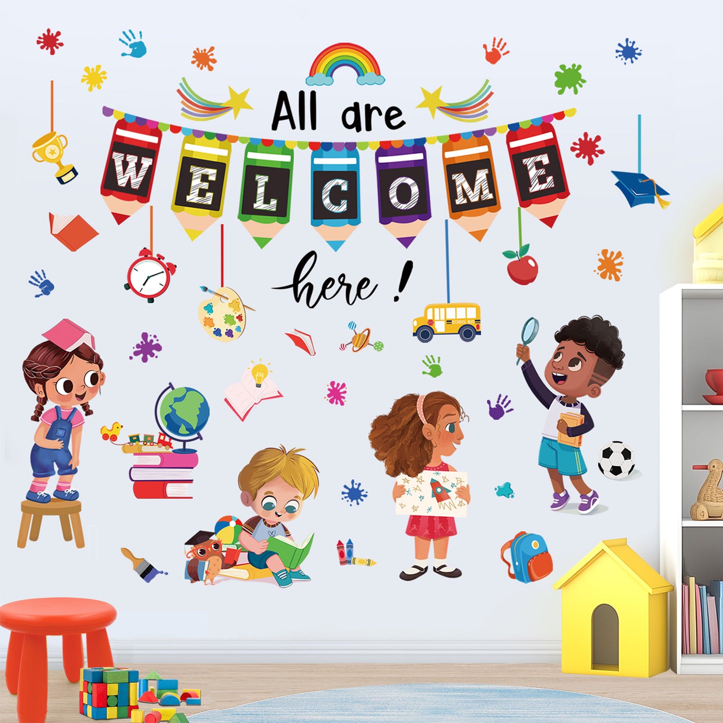 wondever Reading Corner Colorful Pencils Wall Stickers Equality Theme Inspirational Quotes Paint Splatter Peel and Stick Wall Art Decals