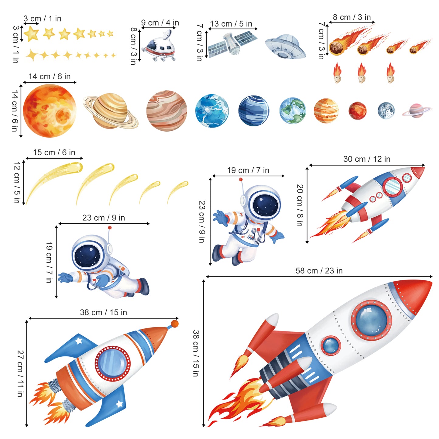 wondever Outer Space Rockets Wall Stickers Planets Star Spacecraft Astronaut Peel and Stick Wall Art Decals for Baby Nursery Boys Bedroom Playroom