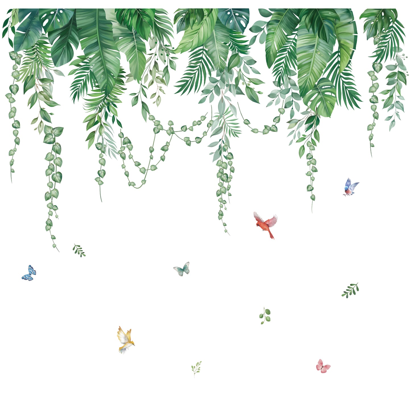 wondever Green Tropical Leaves Wall Stickers Hanging Vines Palm Leaf Plants Peel and Stick Wall Art Decals for Bedroom Living Room Sofa