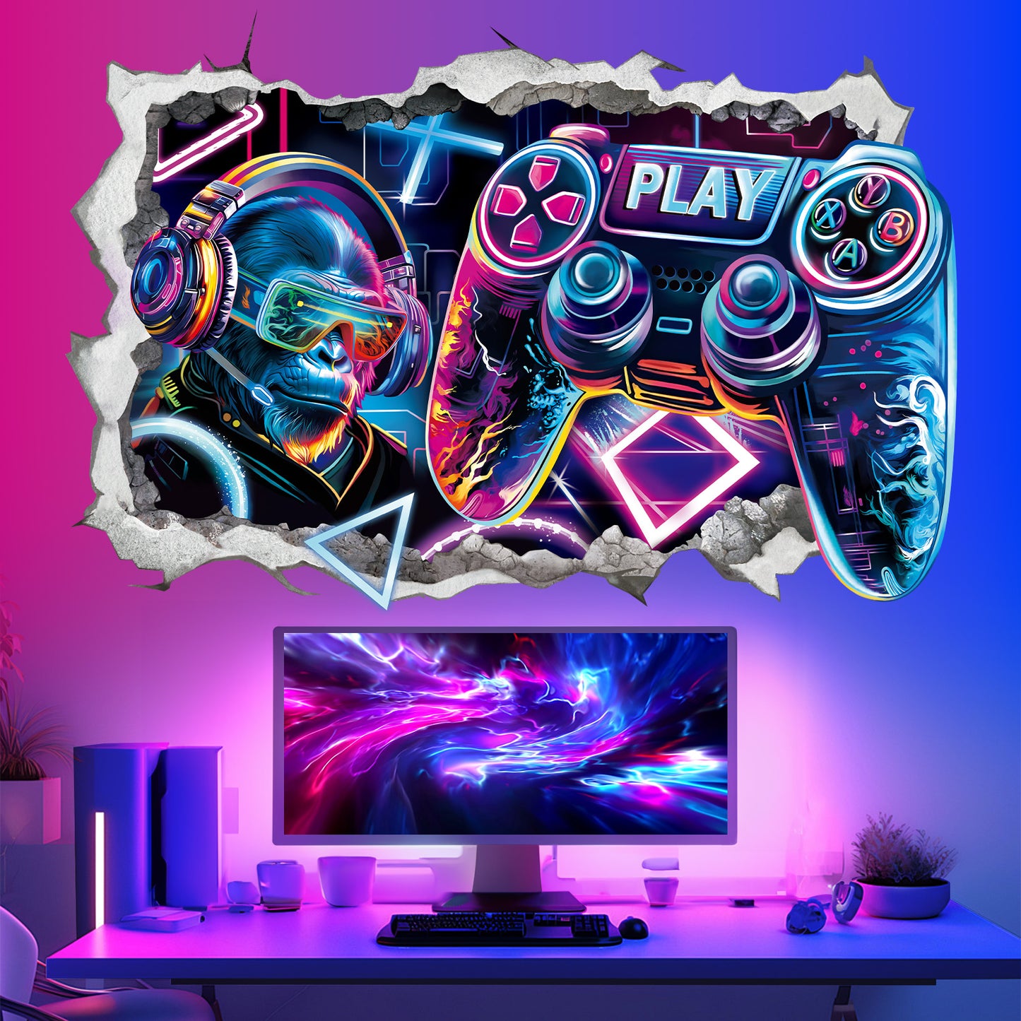 wondever Large 3D Game Wall Stickers Gamer Controller Video Gaming Peel and Stick Wall Art Decals for Boys Bedroom Kids Room Playroom