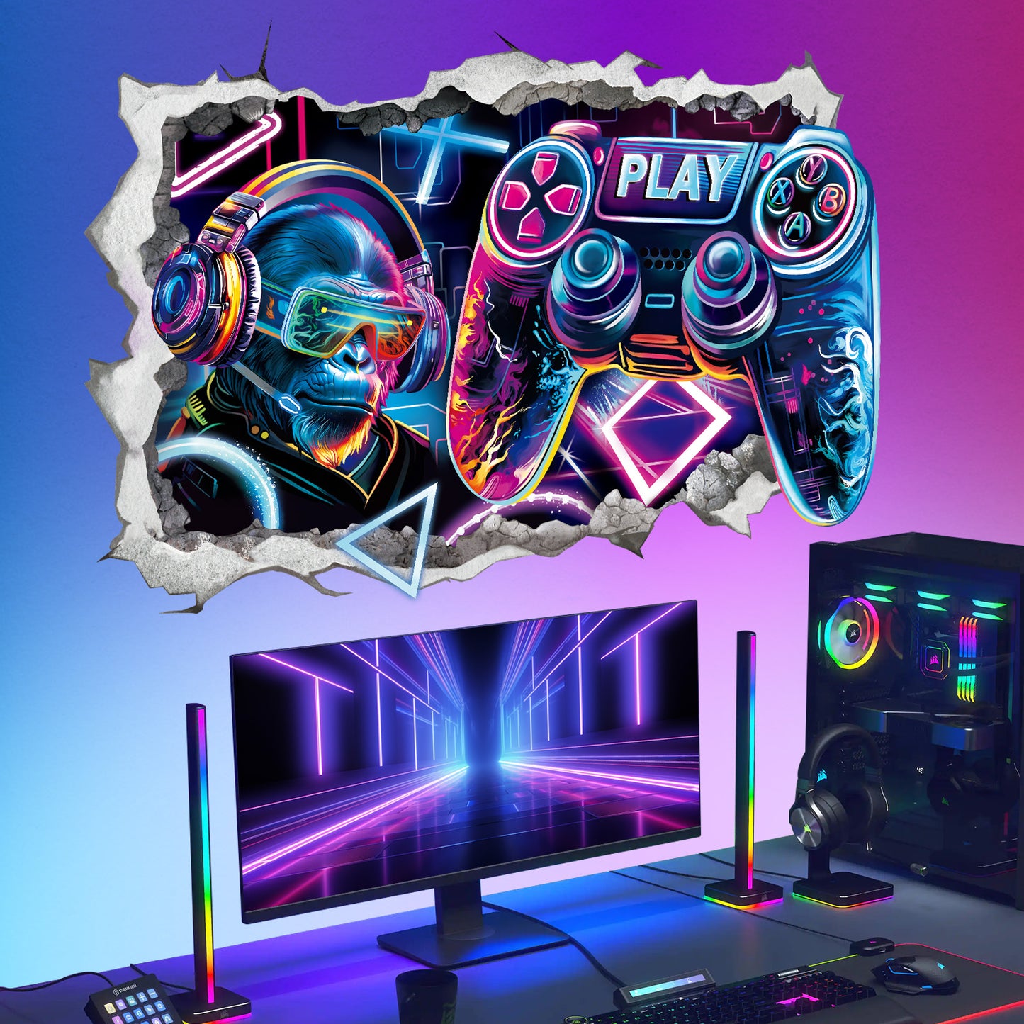wondever Large 3D Game Wall Stickers Gamer Controller Video Gaming Peel and Stick Wall Art Decals for Boys Bedroom Kids Room Playroom