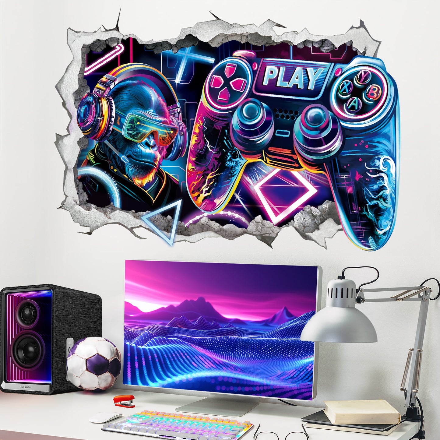 wondever Large 3D Game Wall Stickers Gamer Controller Video Gaming Peel and Stick Wall Art Decals for Boys Bedroom Kids Room Playroom