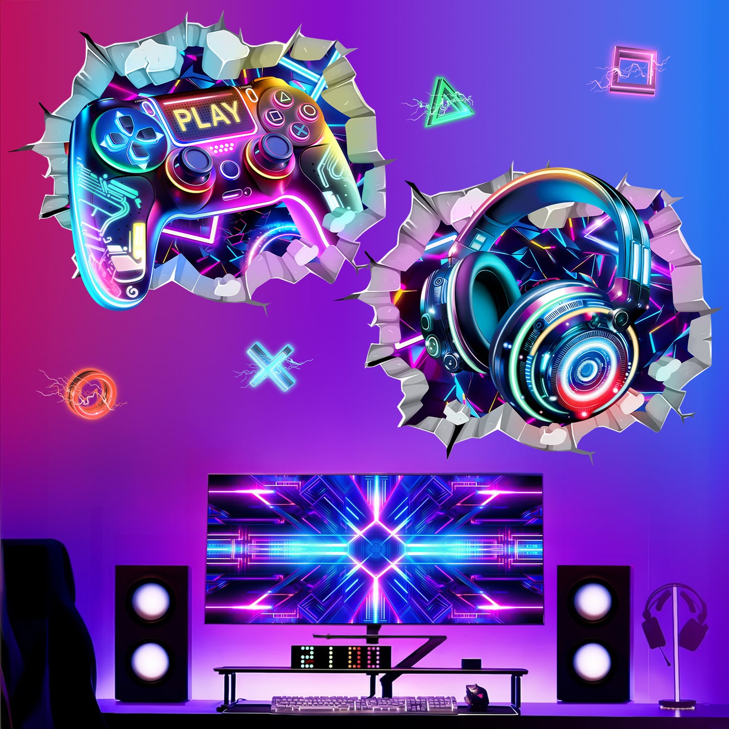 wondever 2 PCS 3D Game Wall Stickers Gamer Controller Video Gaming Joystick Peel and Stick Wall Art Decals for Boys Bedroom Kids Room Playroom