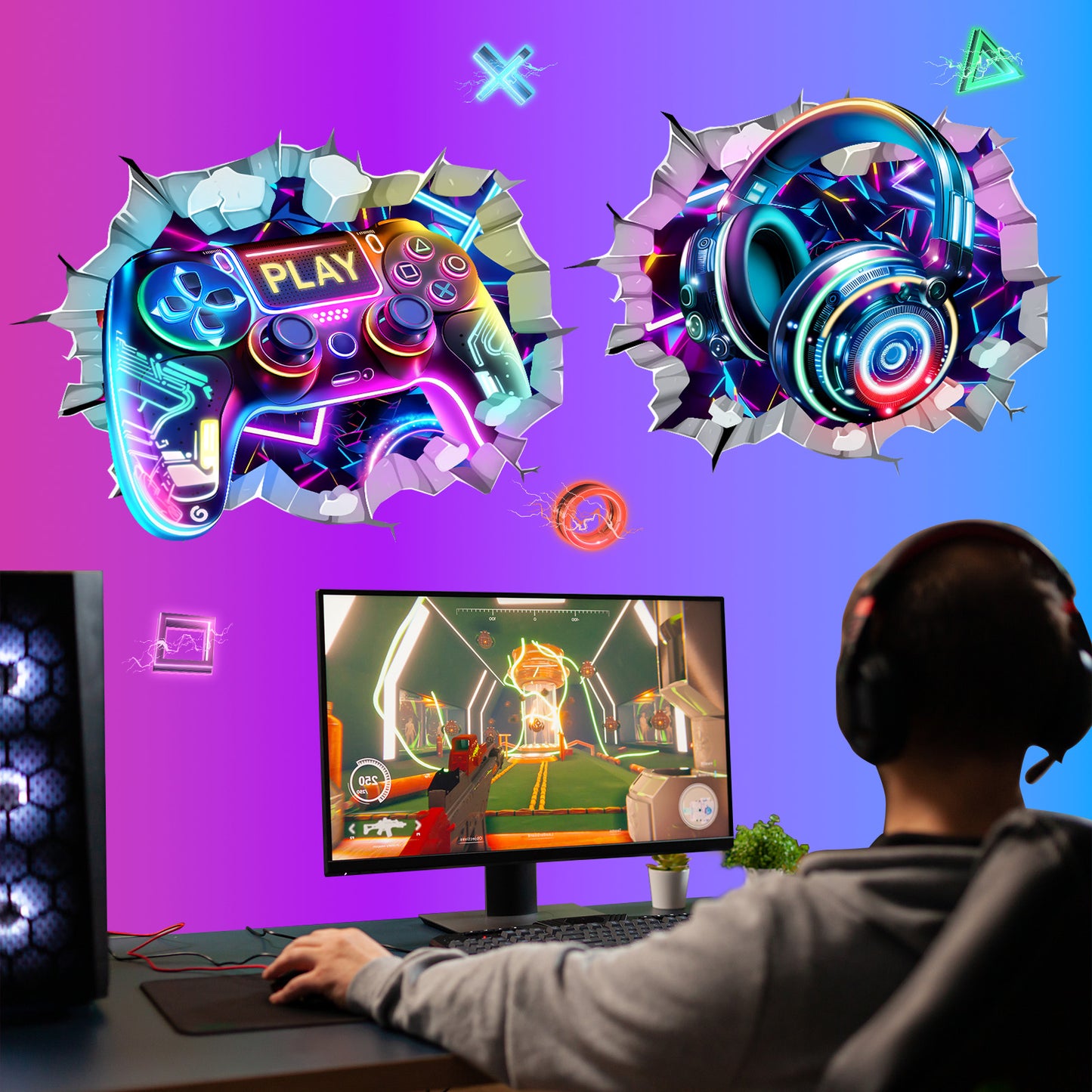 wondever 2 PCS 3D Game Wall Stickers Gamer Controller Video Gaming Joystick Peel and Stick Wall Art Decals for Boys Bedroom Kids Room Playroom