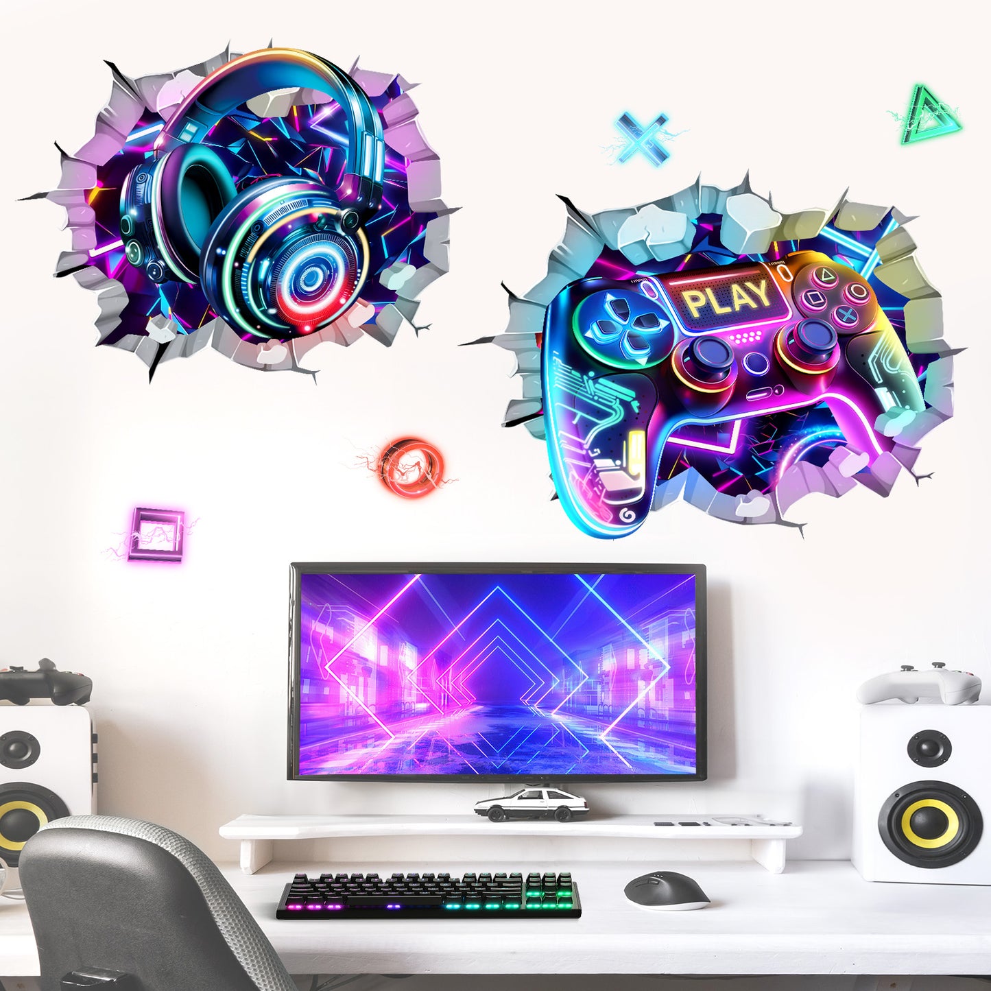wondever 2 PCS 3D Game Wall Stickers Gamer Controller Video Gaming Joystick Peel and Stick Wall Art Decals for Boys Bedroom Kids Room Playroom