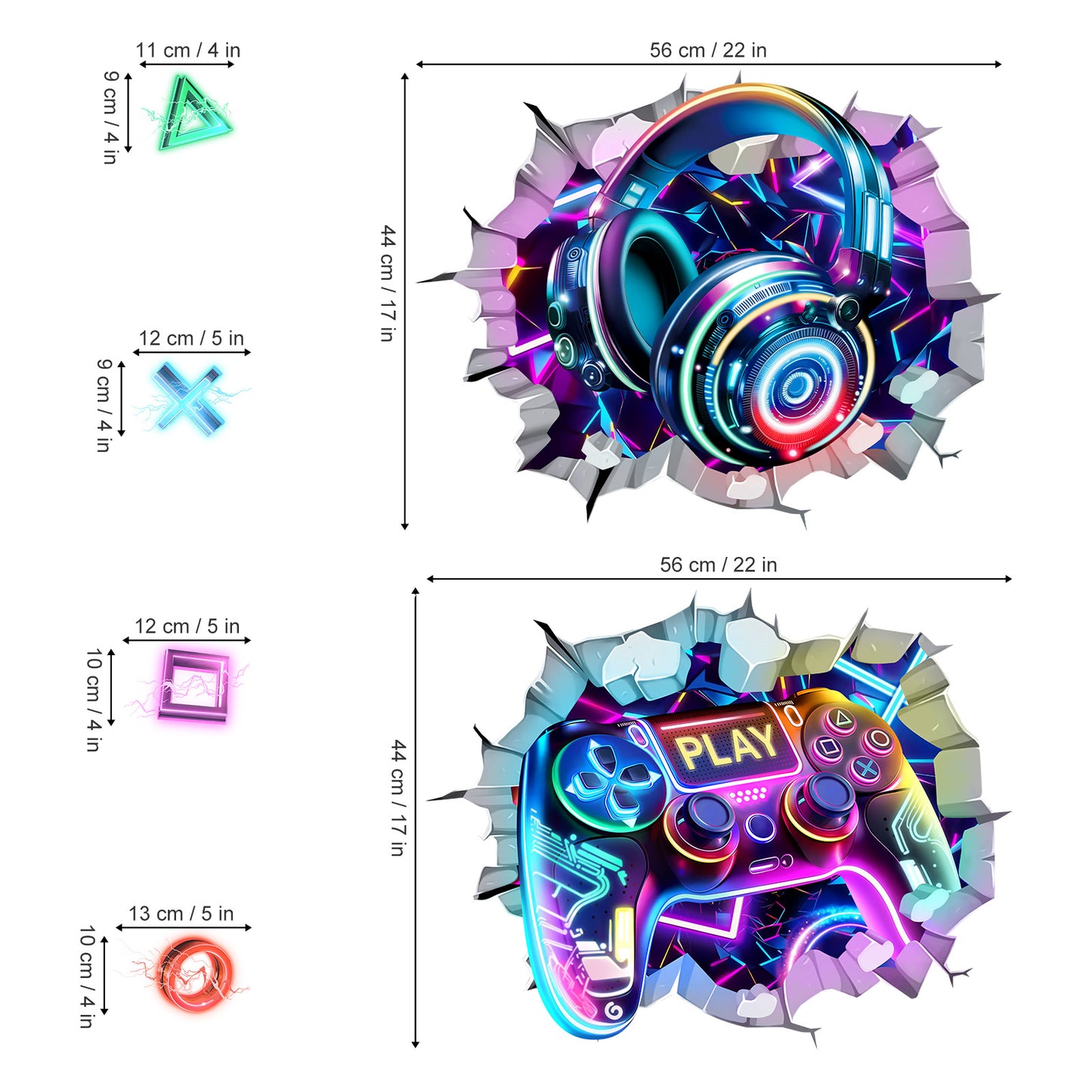 wondever 2 PCS 3D Game Wall Stickers Gamer Controller Video Gaming Joystick Peel and Stick Wall Art Decals for Boys Bedroom Kids Room Playroom