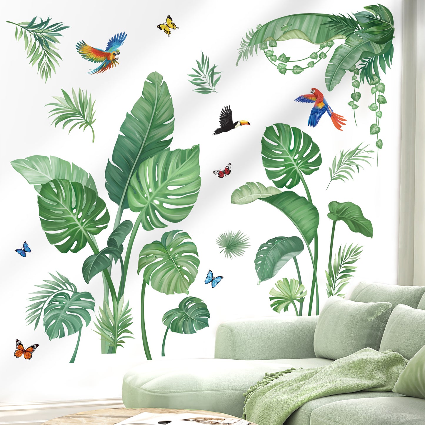 wondever Tropical Palm Leaves Wall Stickers Natural Green Plants Peel and Stick Wall Art Decals for Girls Bedroom Kids Room Baby Nursery