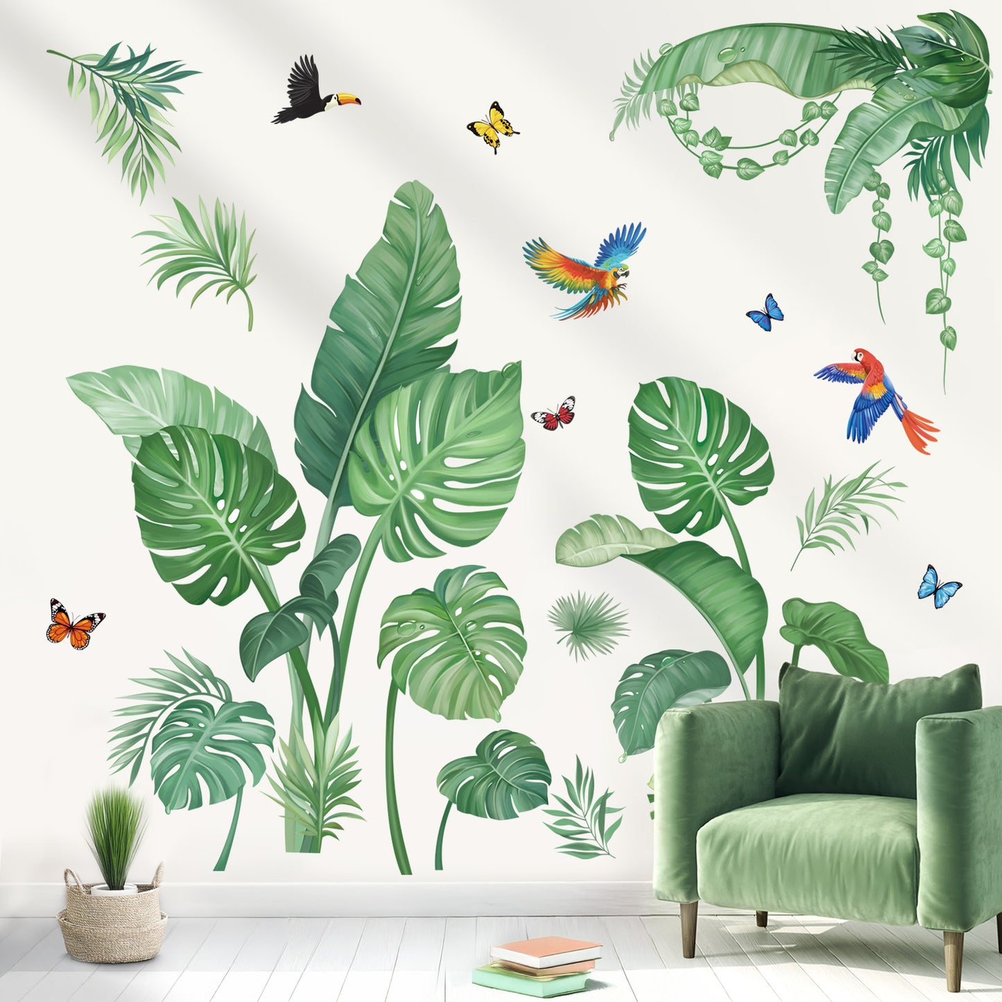 wondever Tropical Palm Leaves Wall Stickers Natural Green Plants Peel and Stick Wall Art Decals for Girls Bedroom Kids Room Baby Nursery
