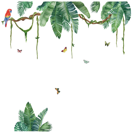 wondever Palm Leaf Wall Stickers Tropical Leaves Green Plant Peel and Stick Wall Art Decals for Living Room Bedroom TV Background