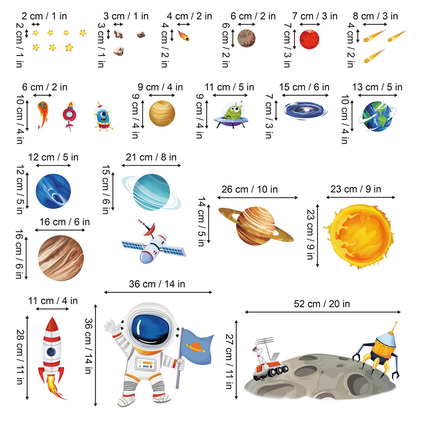 wondever Outer Space Astronaut Wall Stickers Planets Rocket Peel and Stick Wall Art Decals