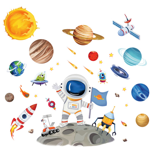 wondever Outer Space Astronaut Wall Stickers Planets Rocket Peel and Stick Wall Art Decals
