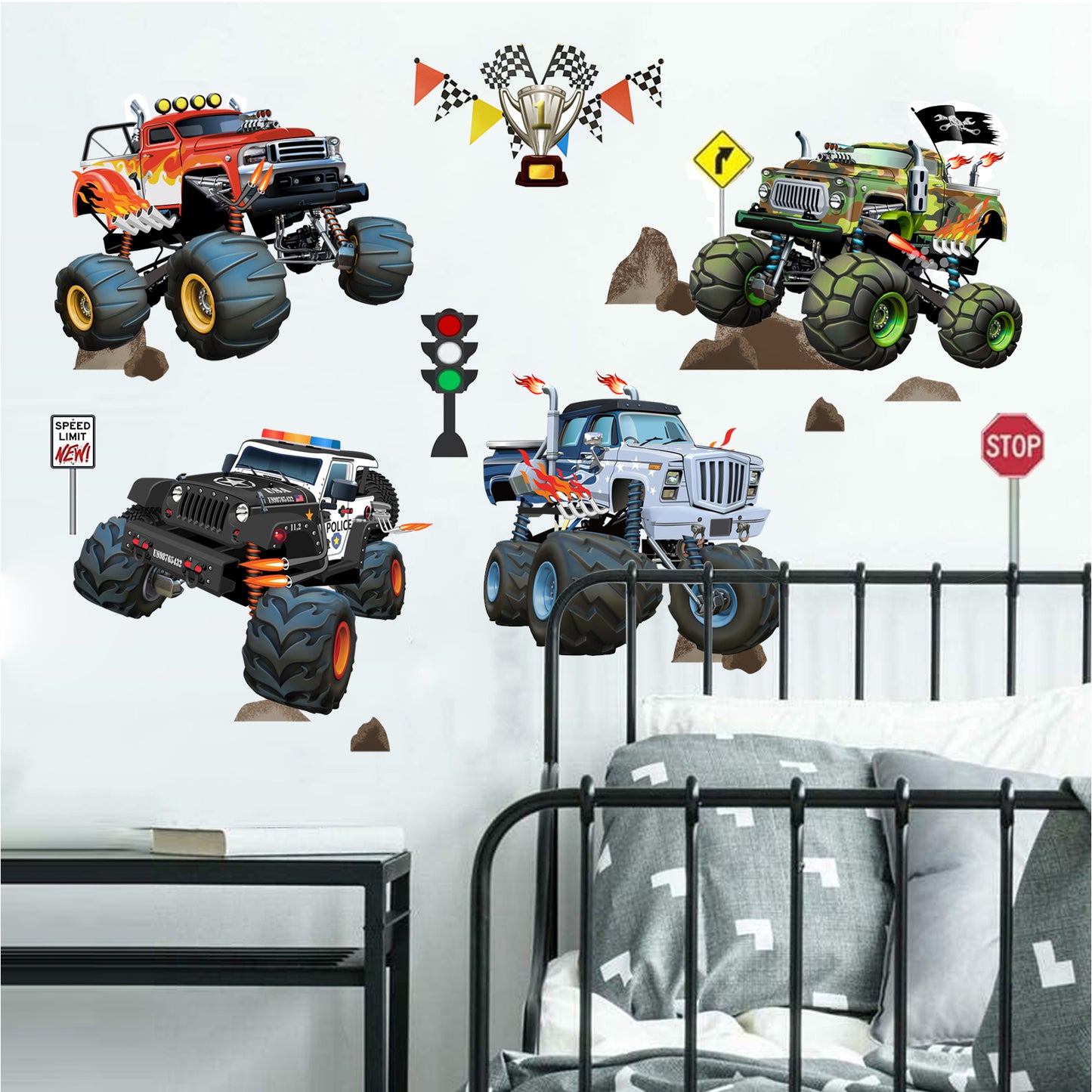 wondever Racing Car Wall Stickers Truck Vehicles Peel and Stick Wall Art Decals