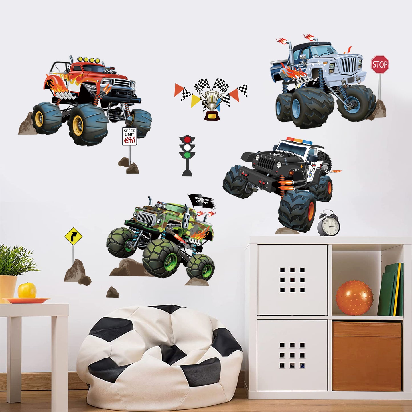 wondever Racing Car Wall Stickers Truck Vehicles Peel and Stick Wall Art Decals