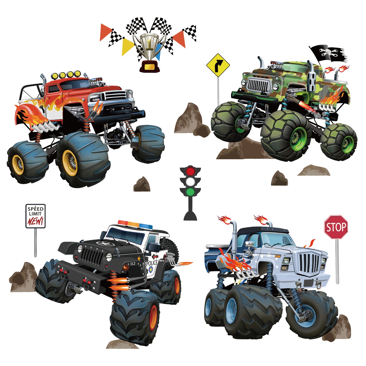 wondever Racing Car Wall Stickers Truck Vehicles Peel and Stick Wall Art Decals