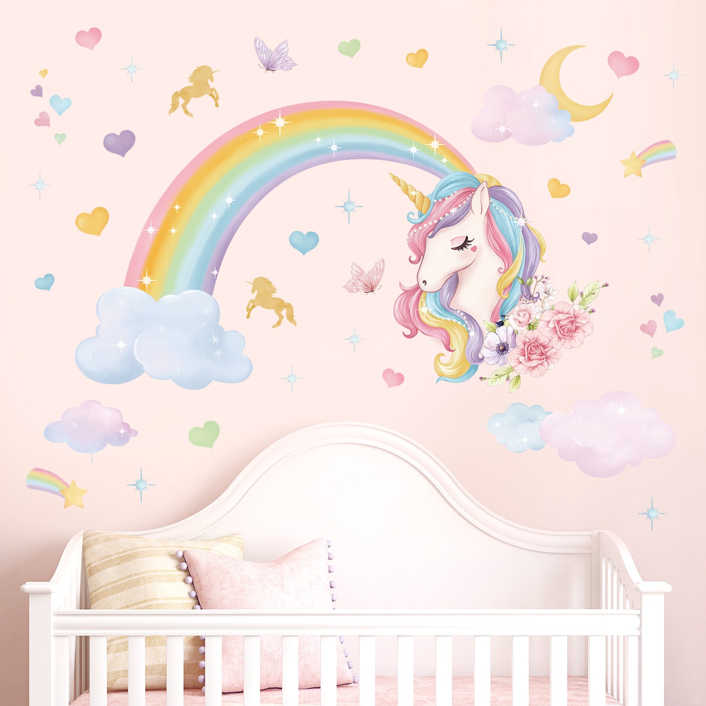 wondever Large Rainbow Girls Wall Decals Unicorn Cloud Peel and Stick Wall Art Stickers