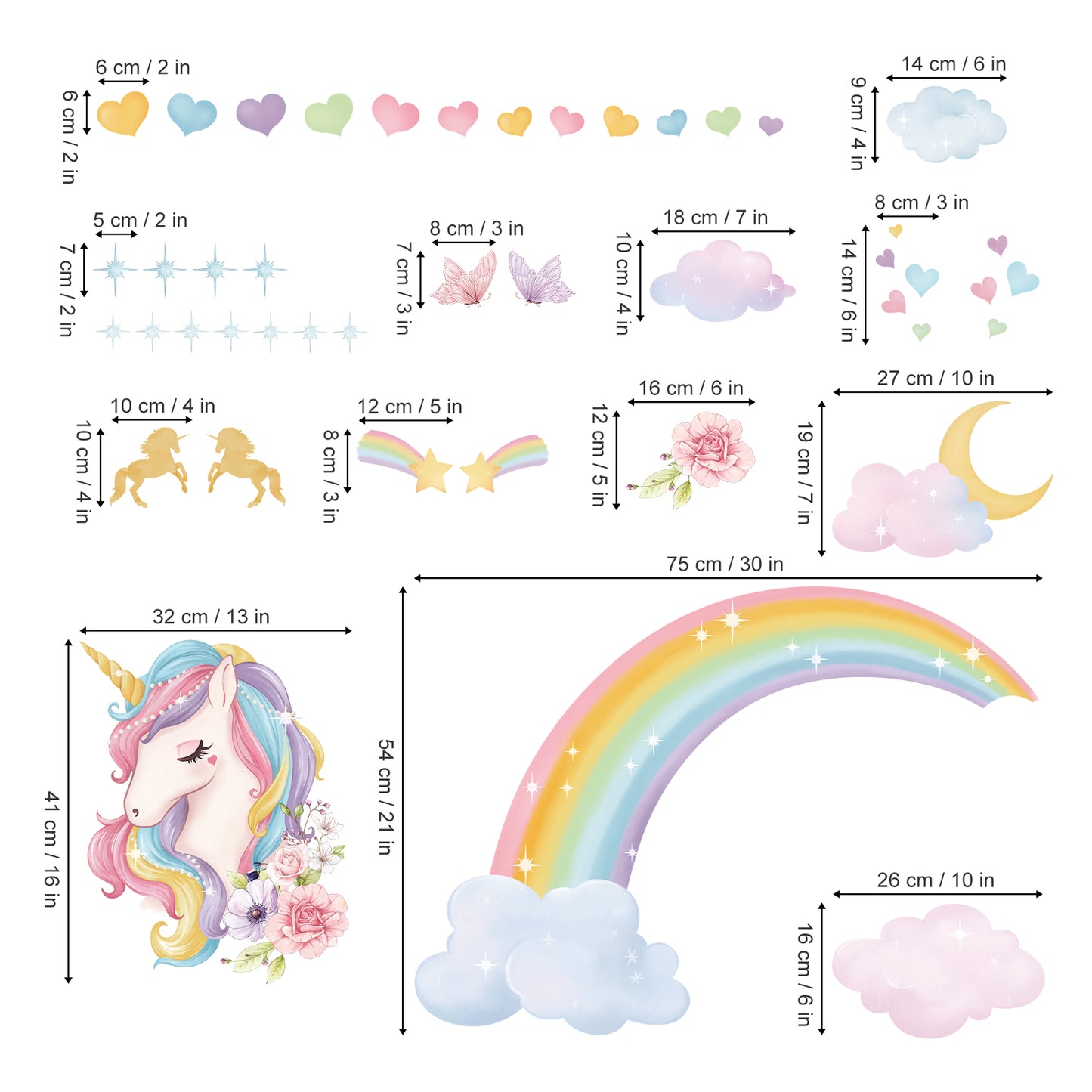 wondever Large Rainbow Girls Wall Decals Unicorn Cloud Peel and Stick Wall Art Stickers