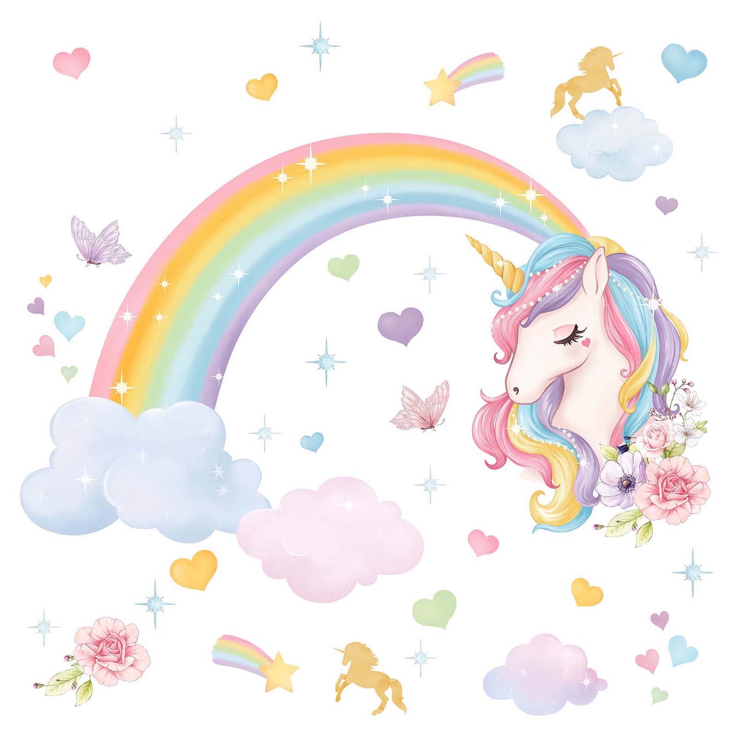 wondever Large Rainbow Girls Wall Decals Unicorn Cloud Peel and Stick Wall Art Stickers