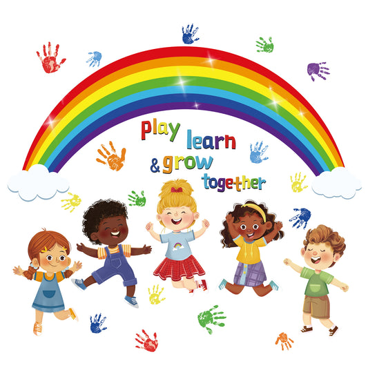 wondever Kids Classroom Wall Stickers Rainbow Handprint Diversity Equality Peel and Stick Wall Art Decals