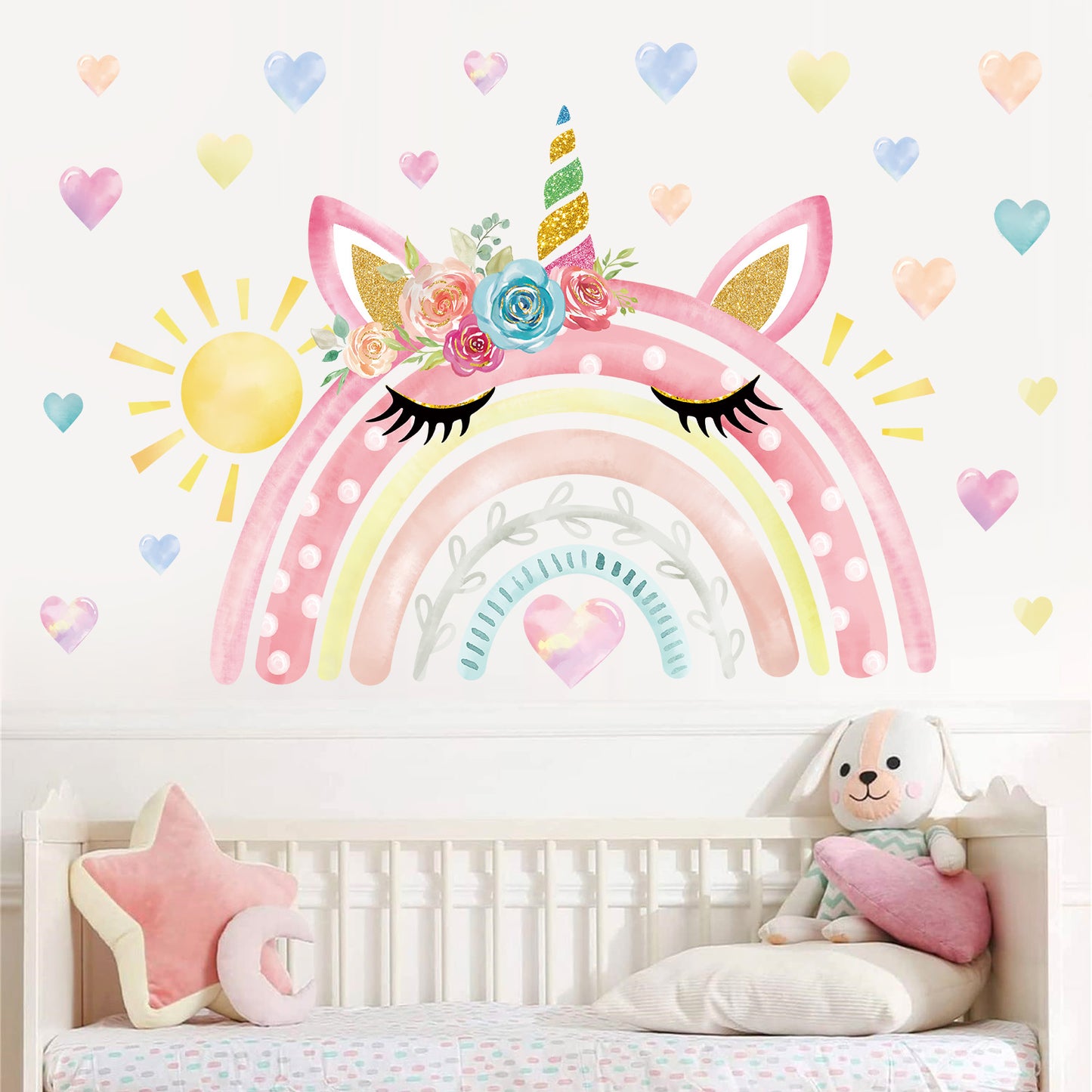 wondever Watercolor Large Rainbow Wall Stickers Unicorn Rainbow Peel and Stick Wall Art Decals