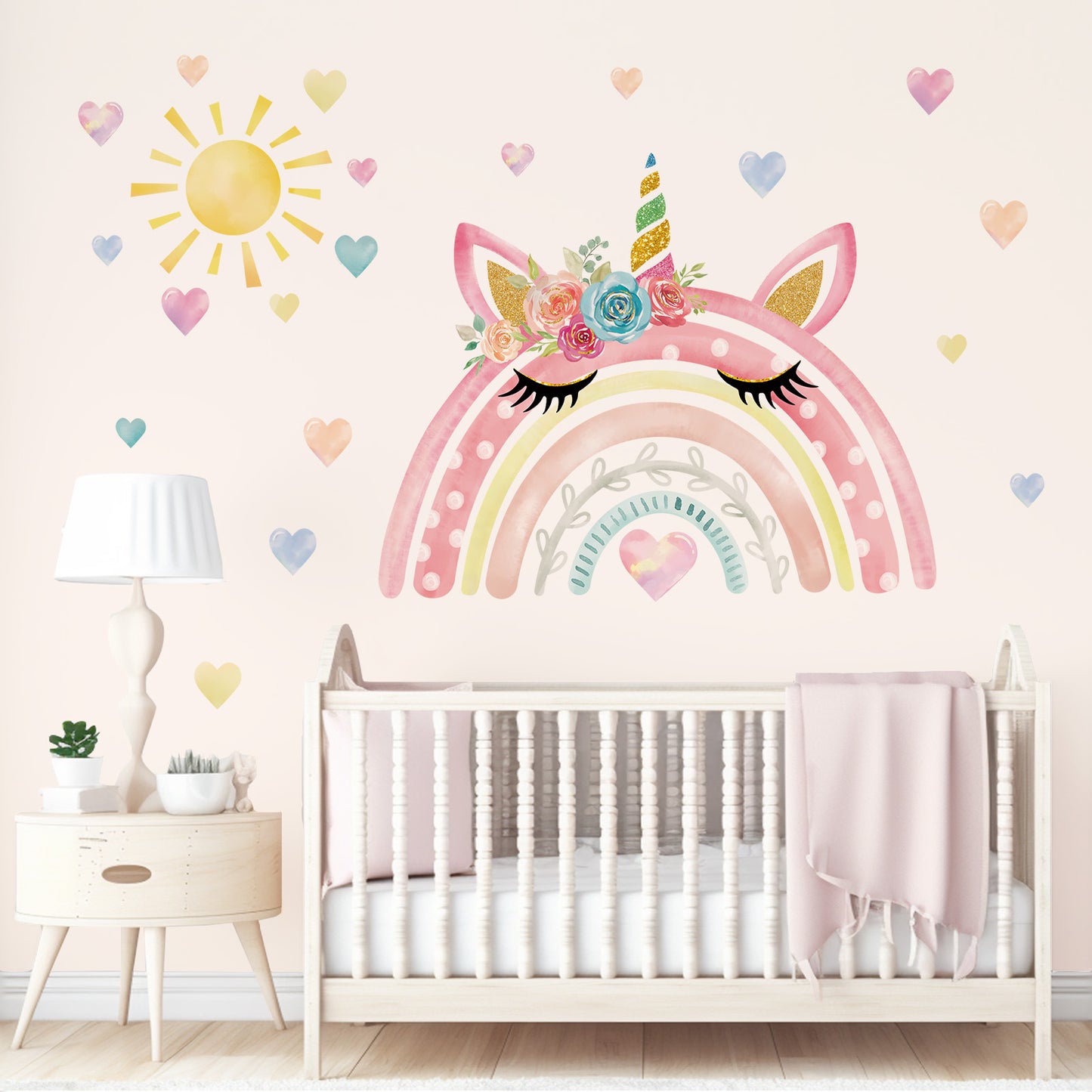 wondever Watercolor Large Rainbow Wall Stickers Unicorn Rainbow Peel and Stick Wall Art Decals