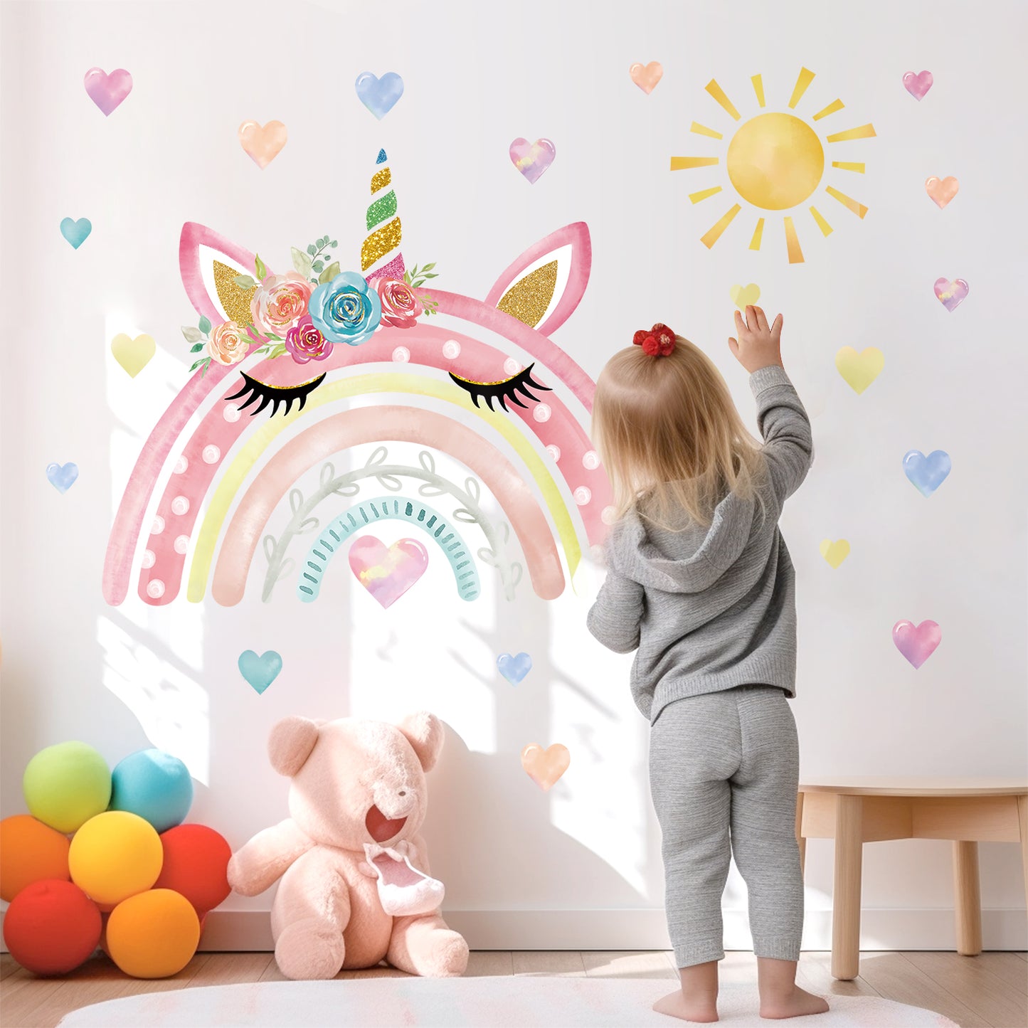 wondever Watercolor Large Rainbow Wall Stickers Unicorn Rainbow Peel and Stick Wall Art Decals