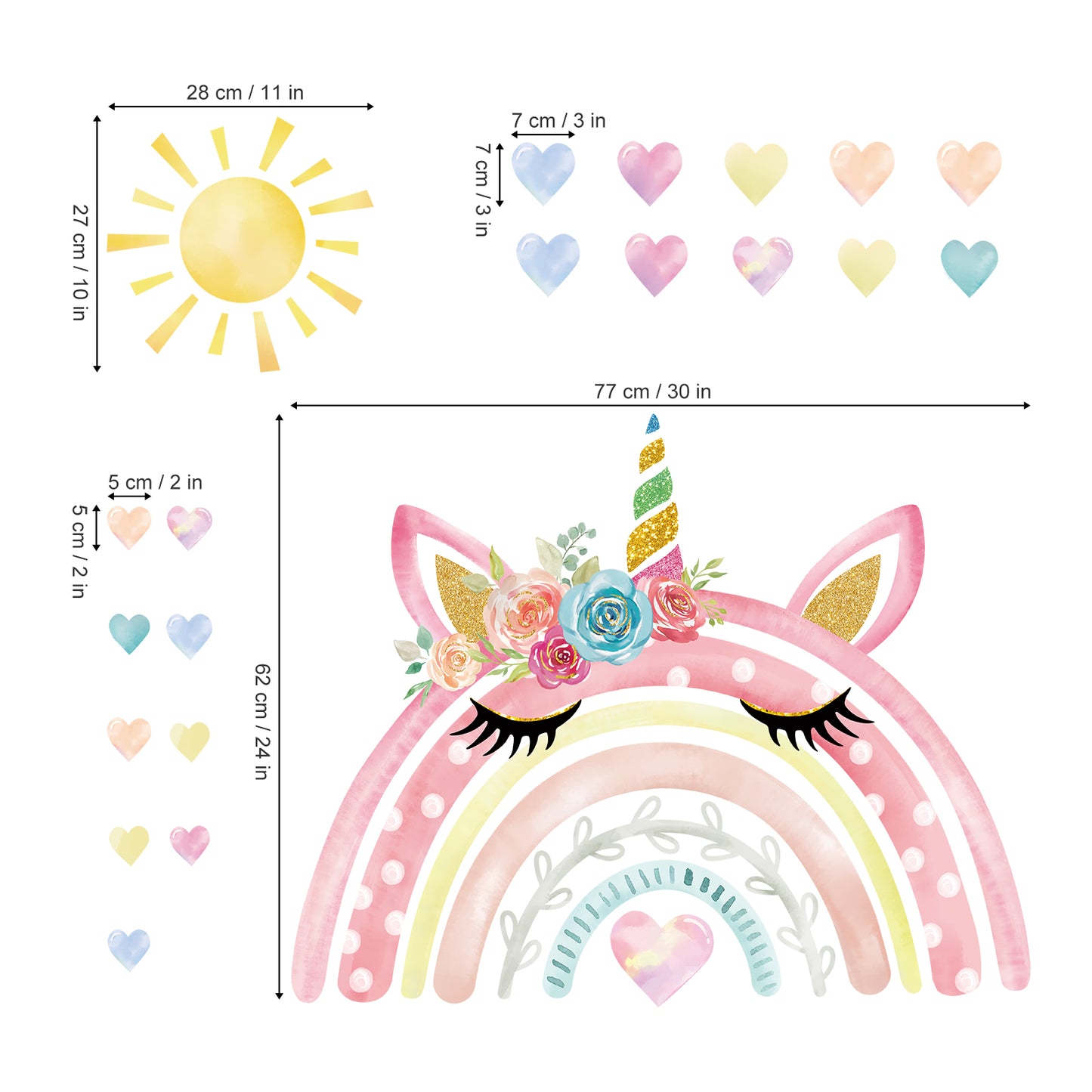 wondever Watercolor Large Rainbow Wall Stickers Unicorn Rainbow Peel and Stick Wall Art Decals